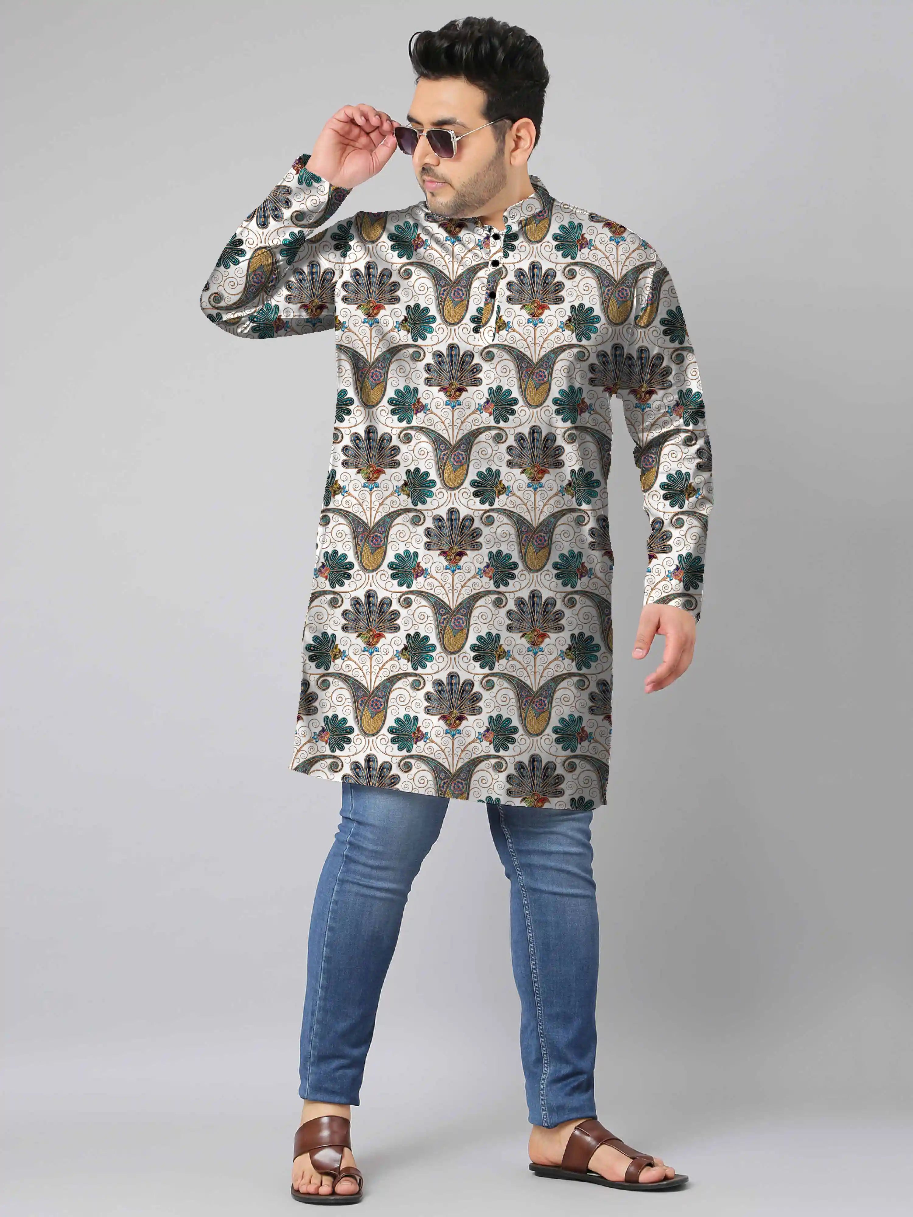 Abstract Vintage Digital Printed Plus Size Kurta
