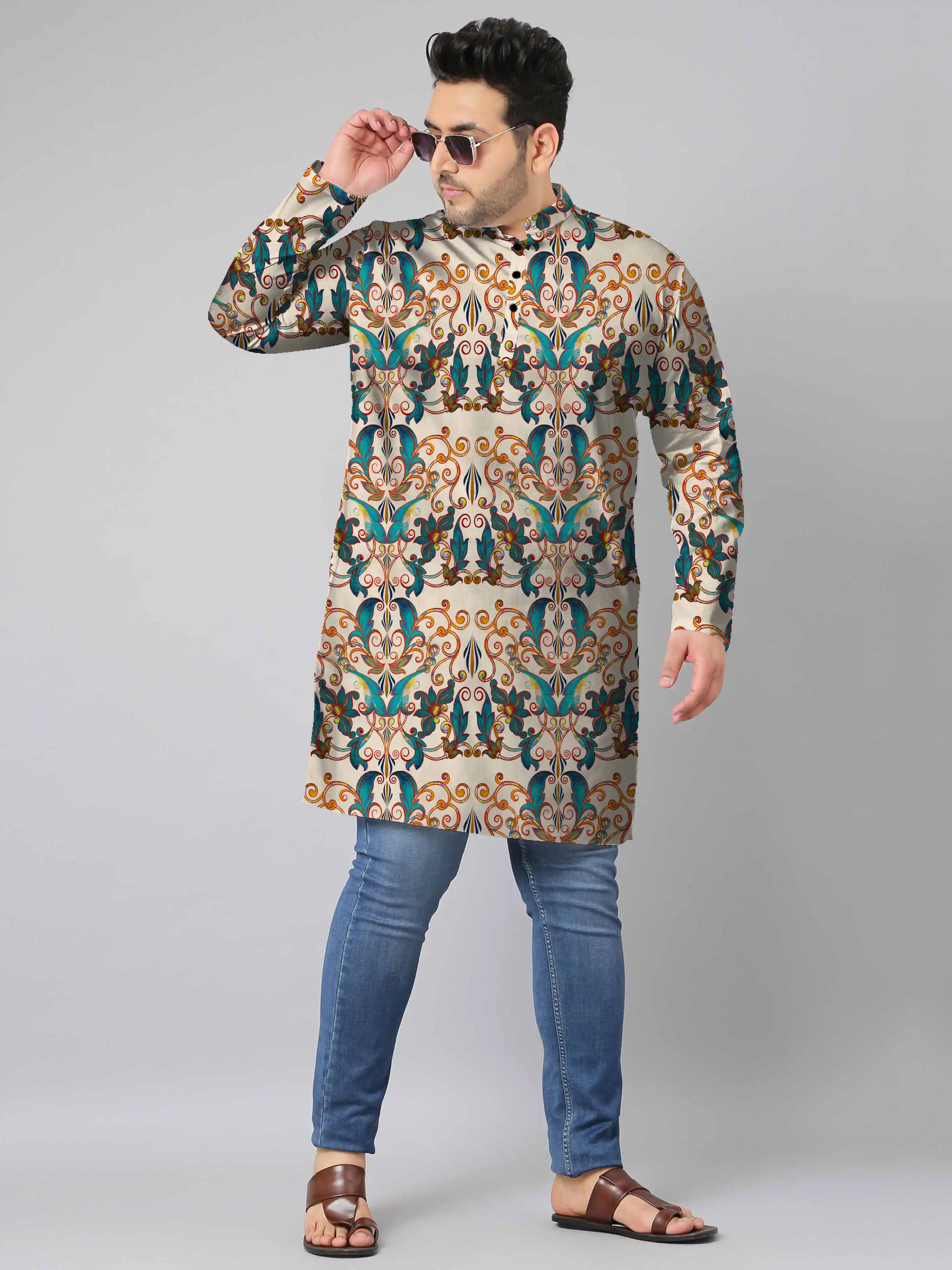 Baroque Motif Digital Printed Plus Size Kurta