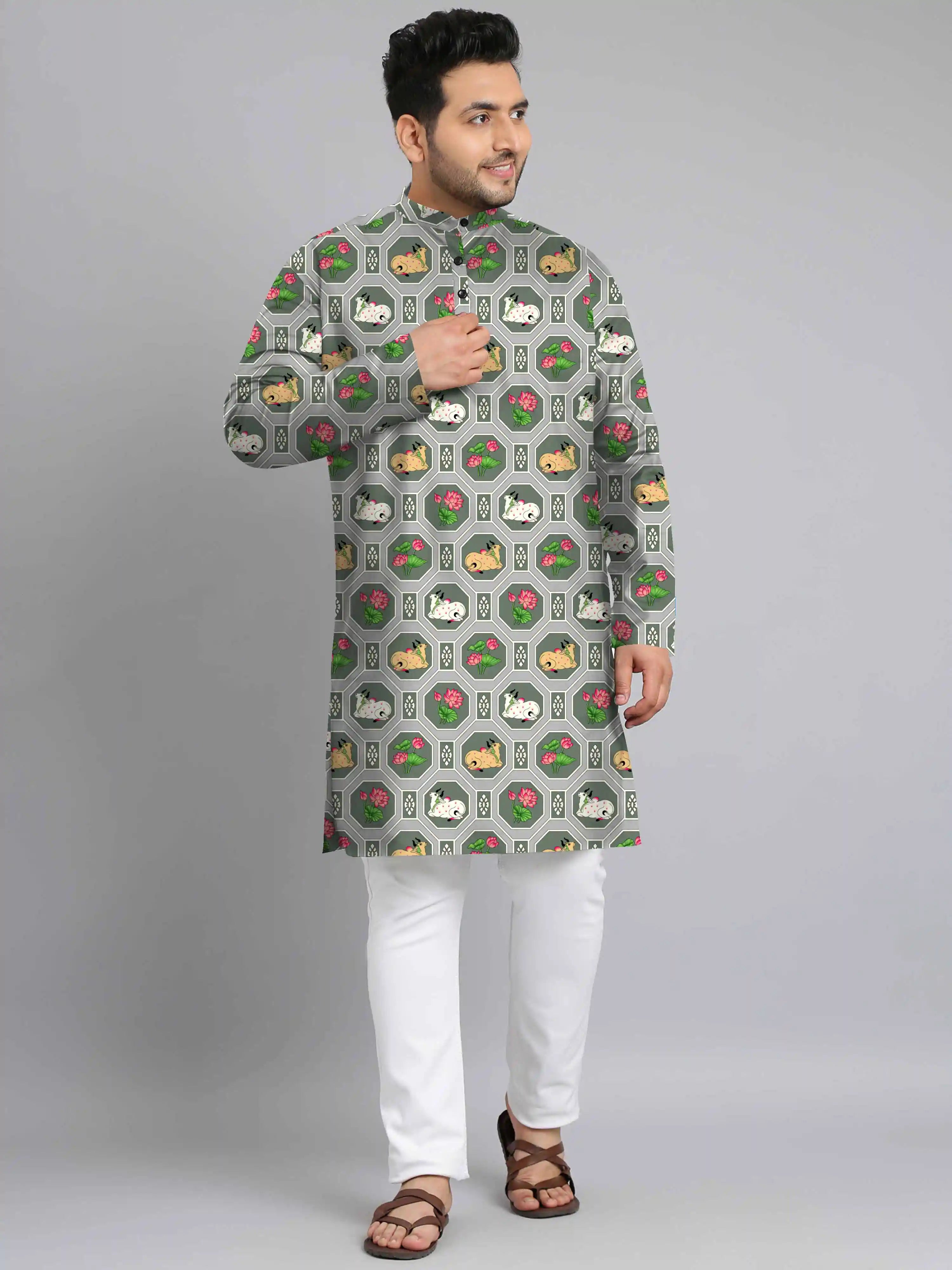 Kalamkari Cow Digital Printed Plus Size Kurta