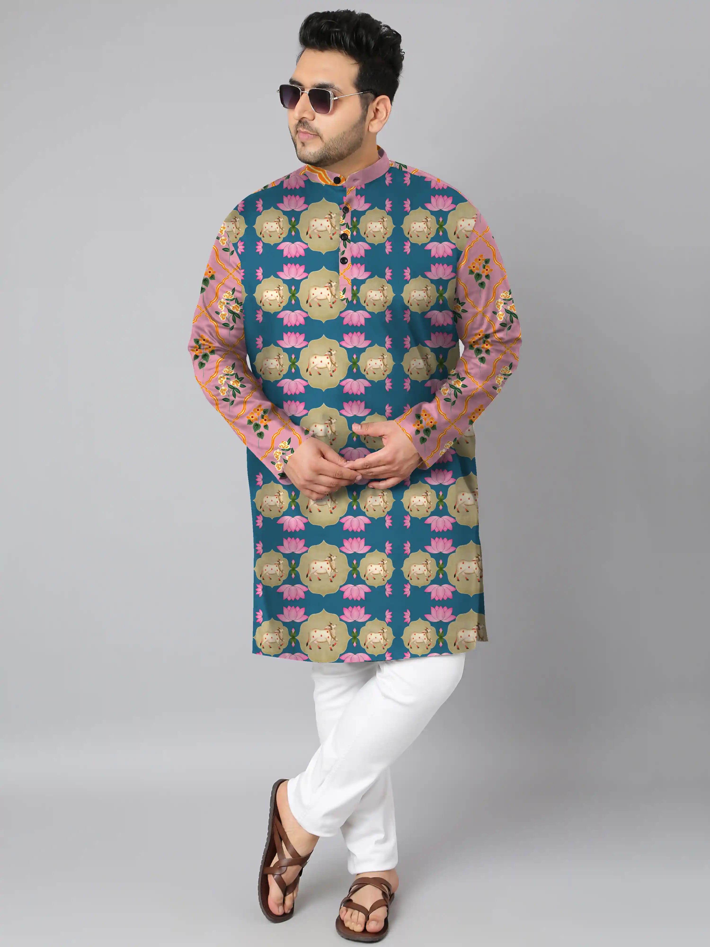 Pichwai Art Cow Digital Printed Plus Size Kurta