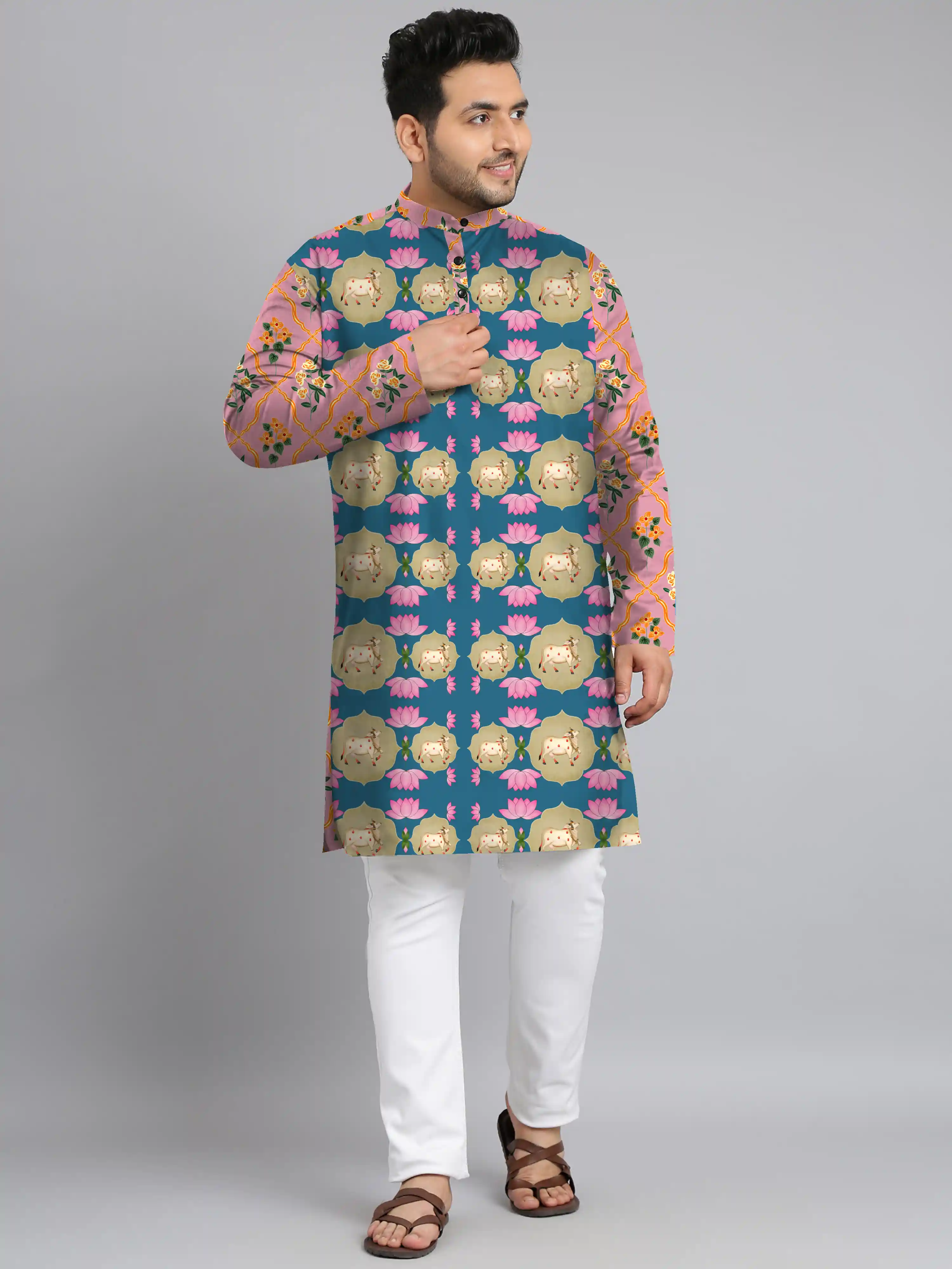 Pichwai Art Cow Digital Printed Plus Size Kurta