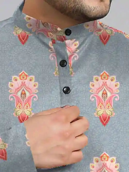 Paisley Peacock Grey Digital Printed Plus Size Kurta