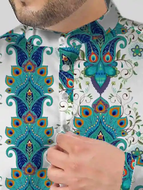 Peacock Feather Digital Printed Plus Size Kurta