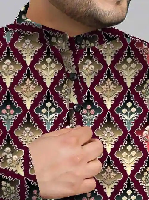 Royal Maroon Pattern Digital Printed Plus Size Kurta