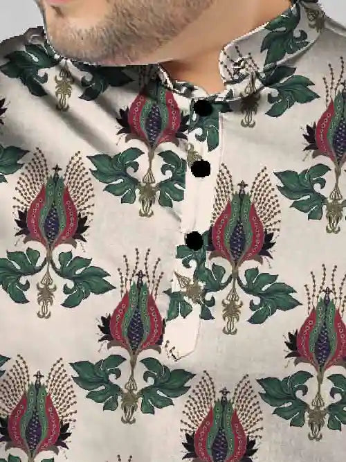 Vintage Floral Digital Printed Plus Size Kurta