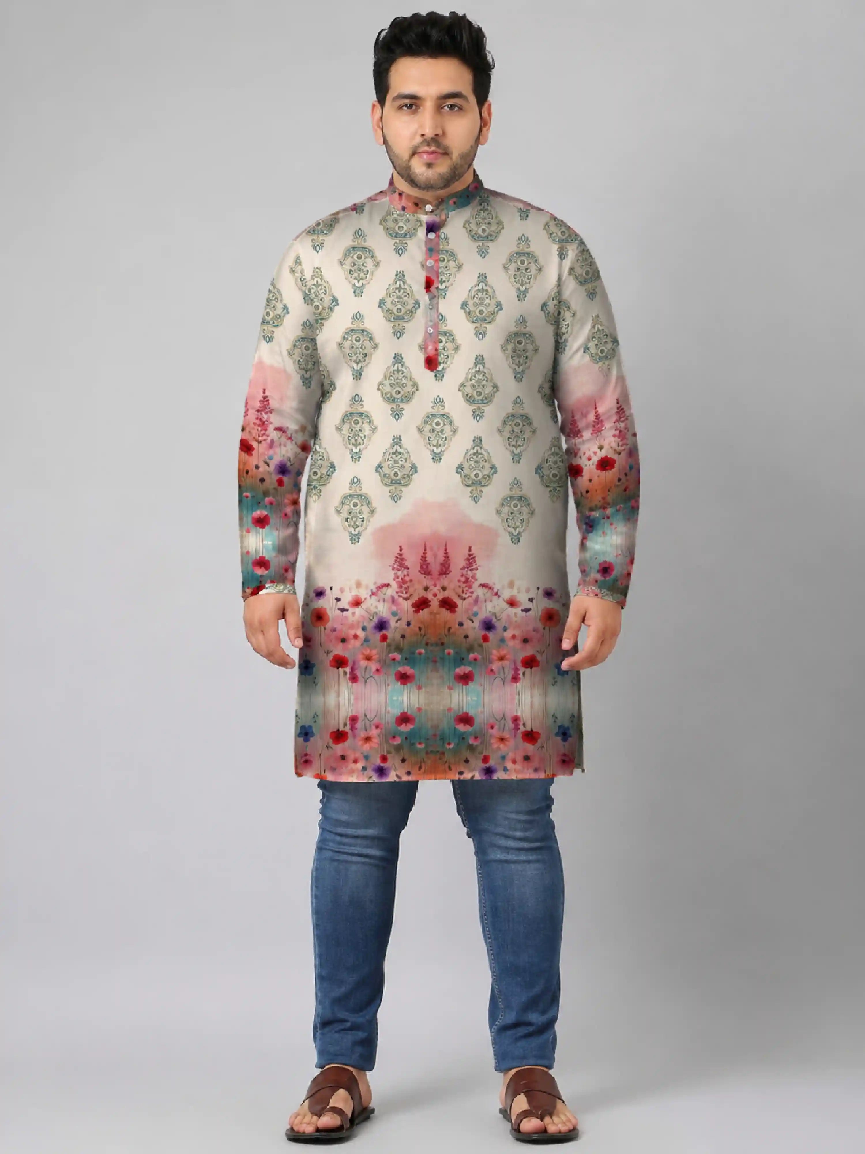 Watercolor Floral Digital Printed Plus Size Kurta