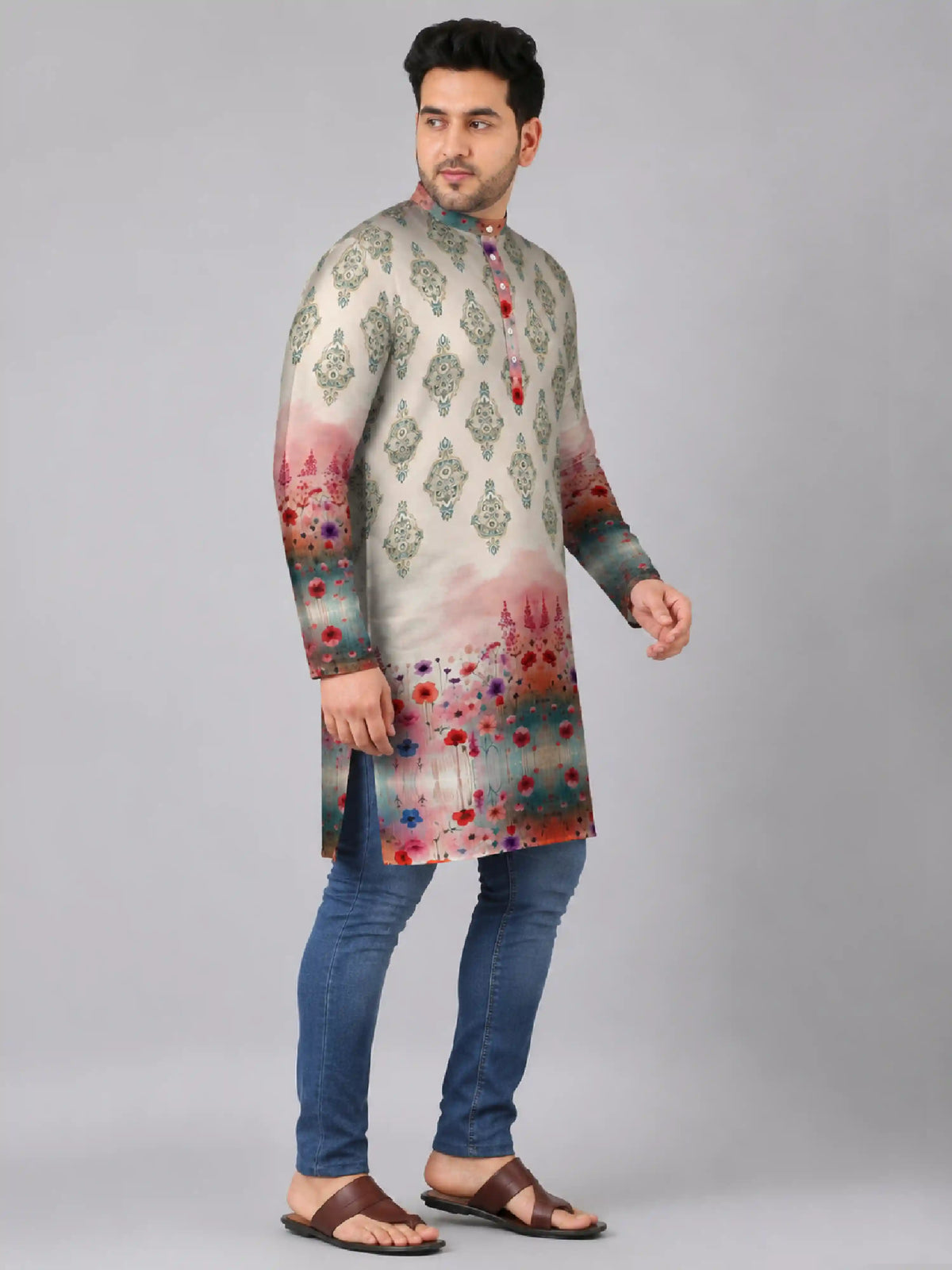 Watercolor Floral Digital Printed Plus Size Kurta