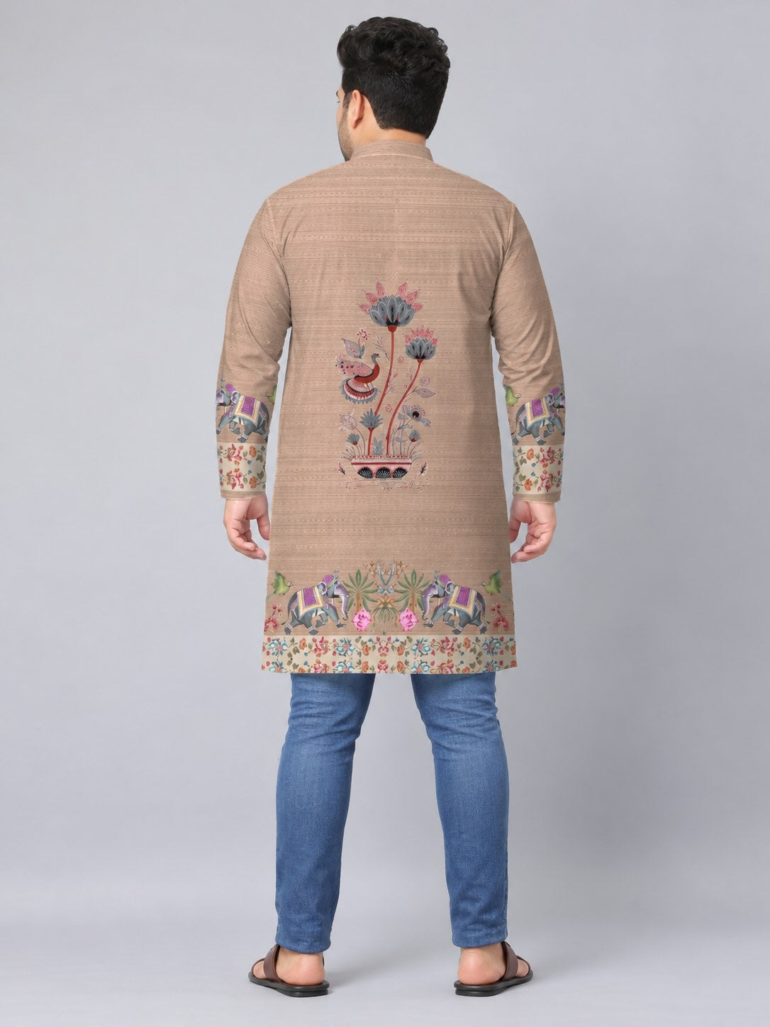 Royal Elephant Digital Printed Men's Plus Size Kurta