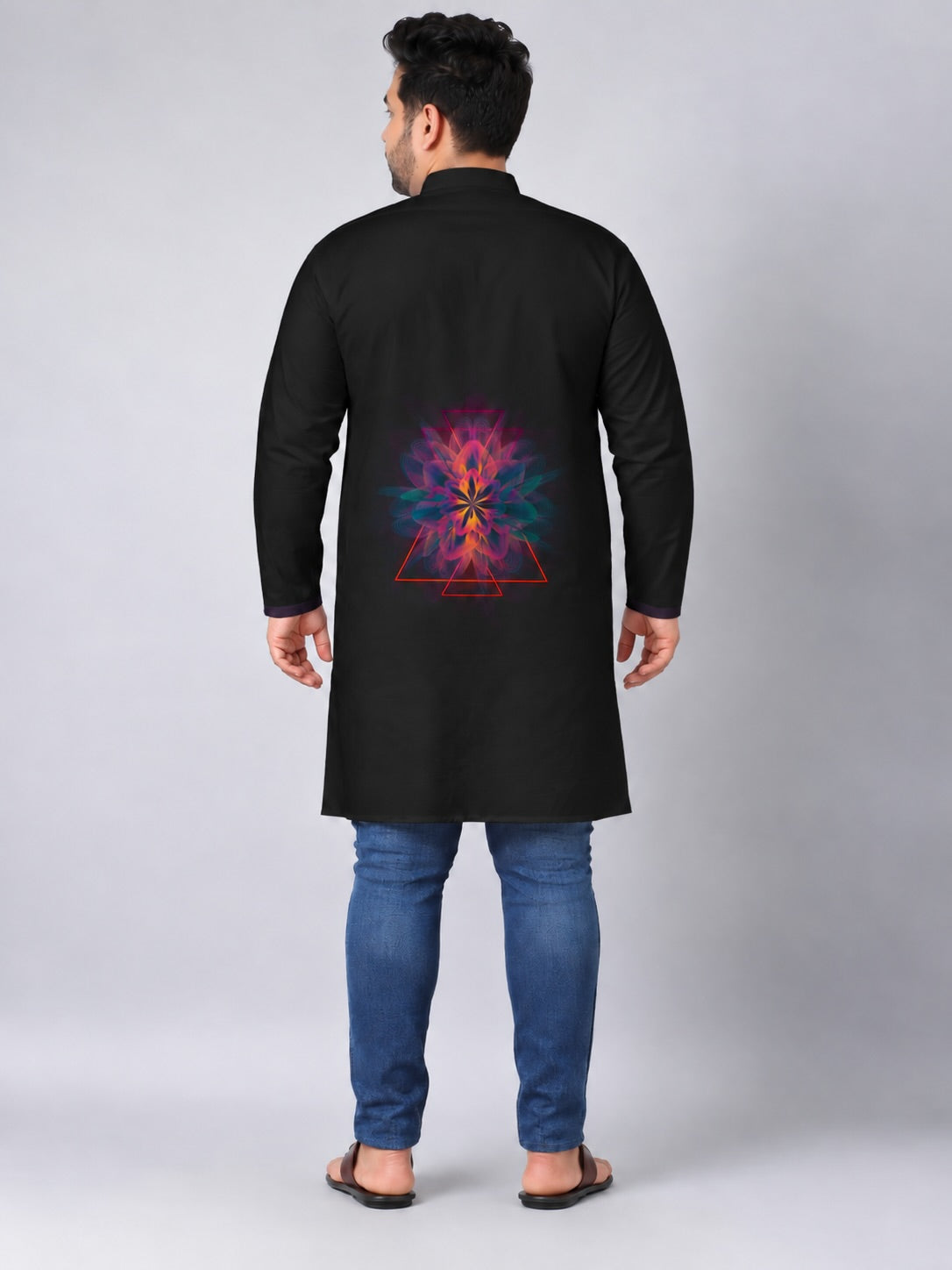 Neon Mandala Digital Printed Men's Plus Size Kurta