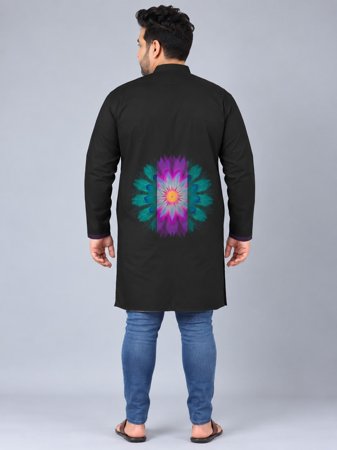 Neon Lotus Digital Printed Men's Plus Size Kurta