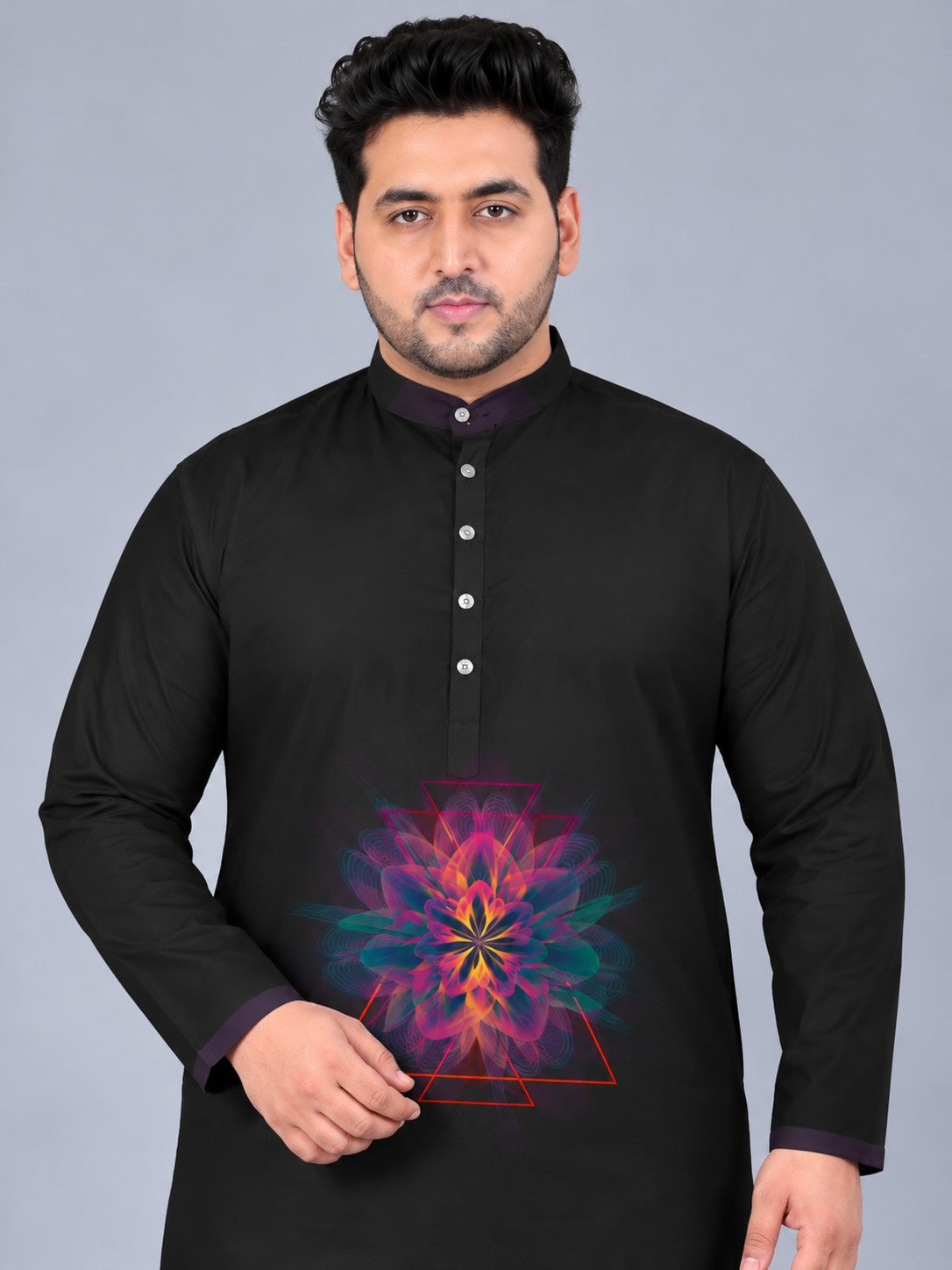 Neon Mandala Digital Printed Men's Plus Size Kurta