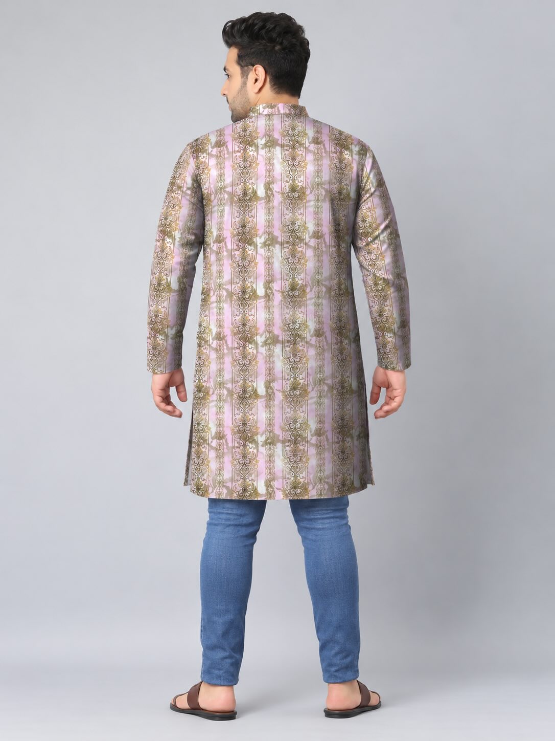 Blush Gold Digital Printed Men's Plus Size Kurta