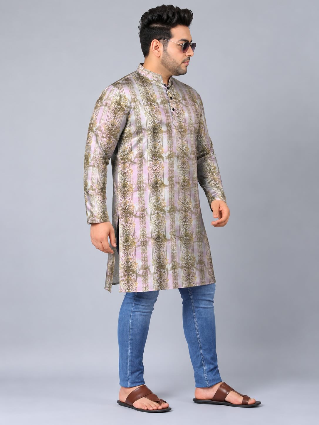 Blush Gold Digital Printed Men's Plus Size Kurta