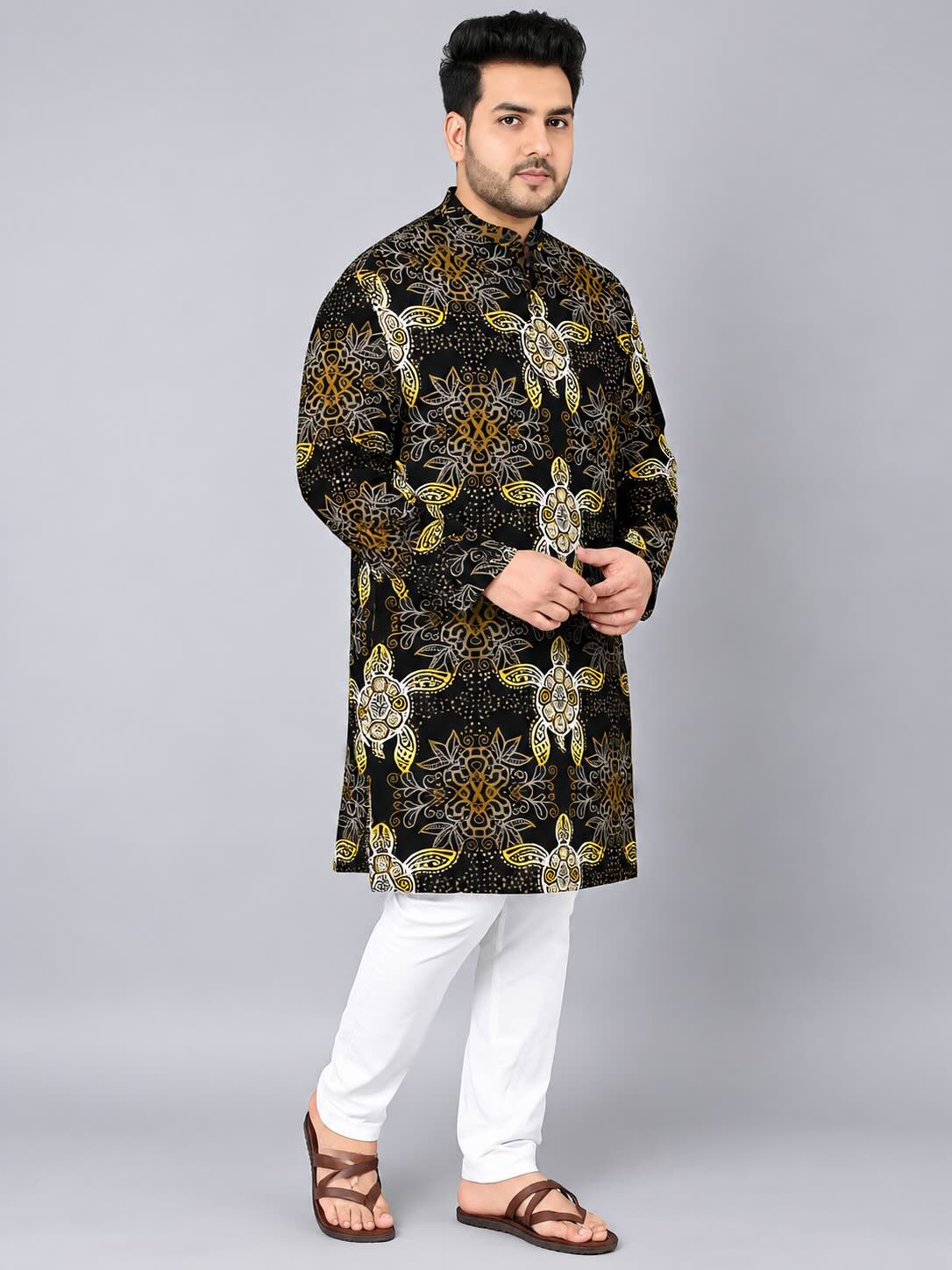 Golden Turtle Digital Printed Men's Plus Size Kurta