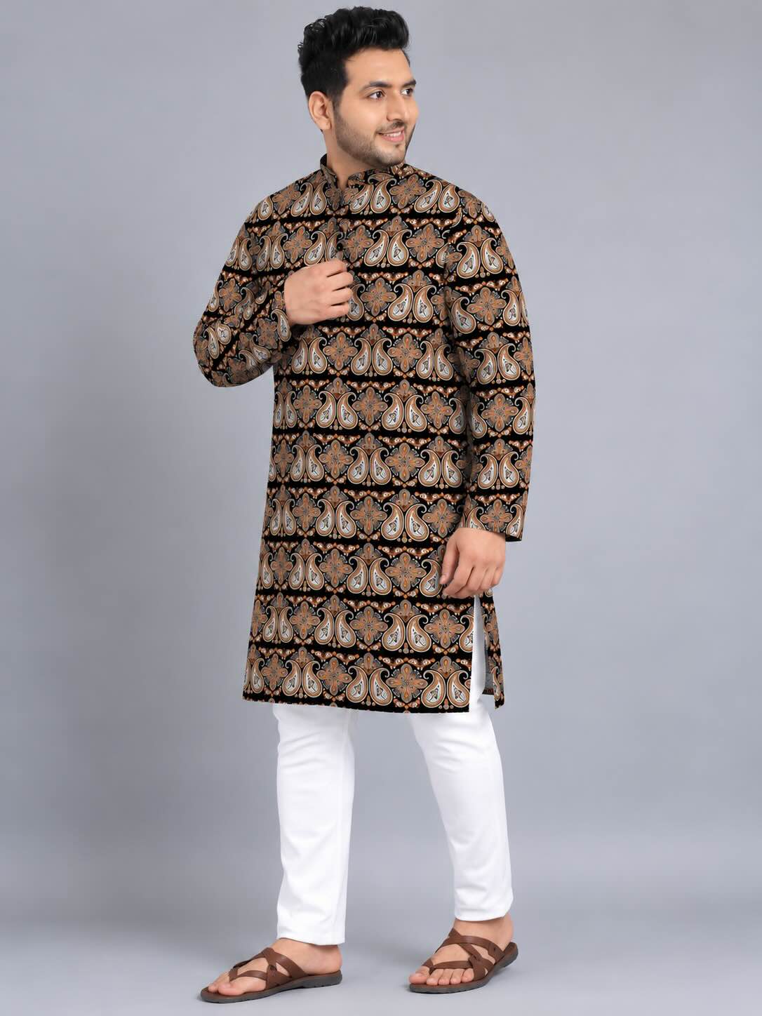 Royal Paisley Digital Printed Men's Plus Size Kurta
