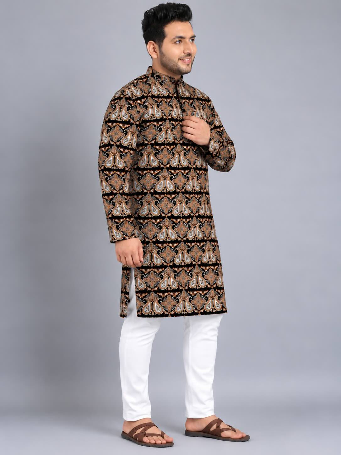 Royal Paisley Digital Printed Men's Plus Size Kurta