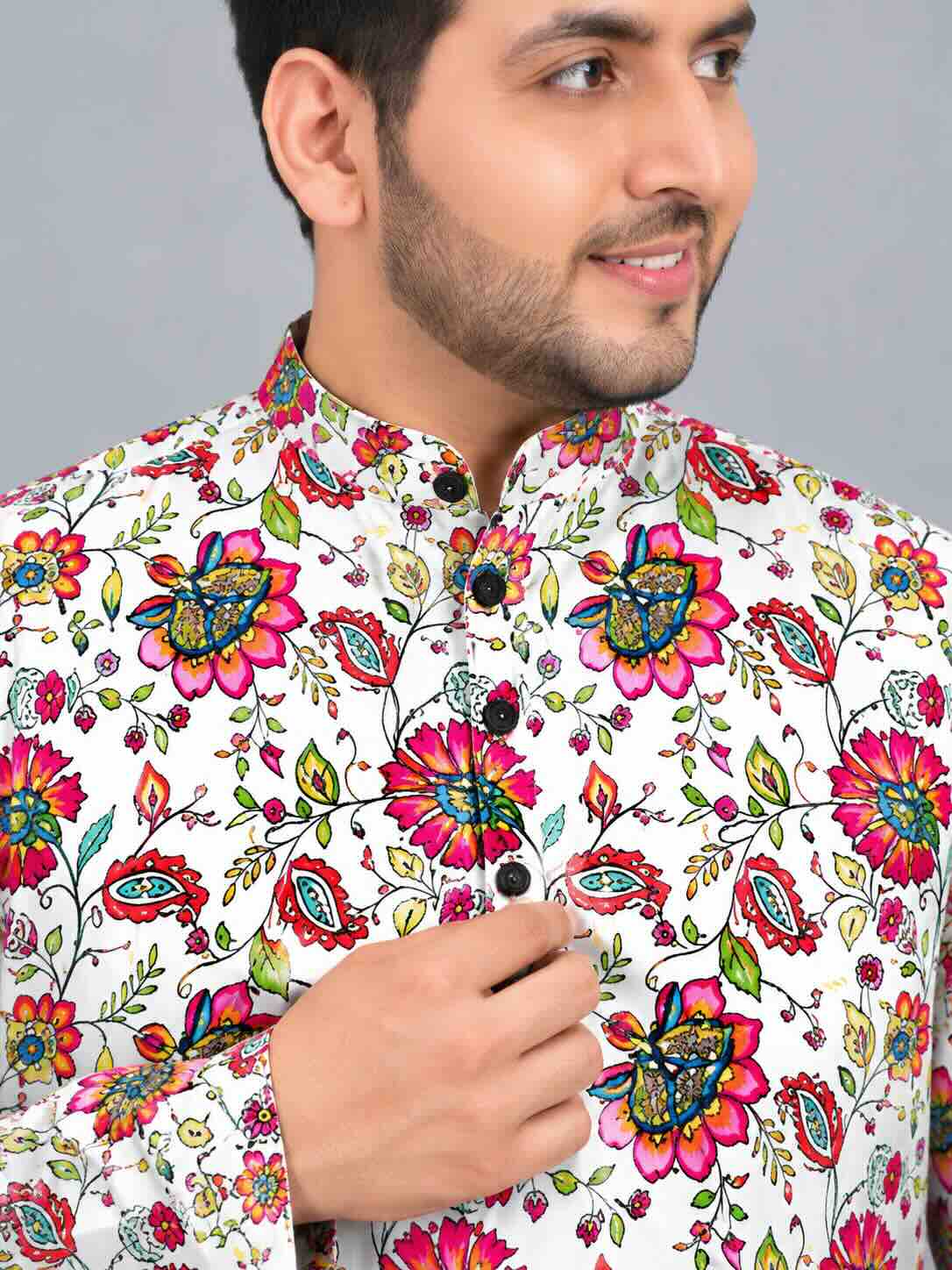 Floral Kalamkari Digital Printed Men's Plus Size Kurta
