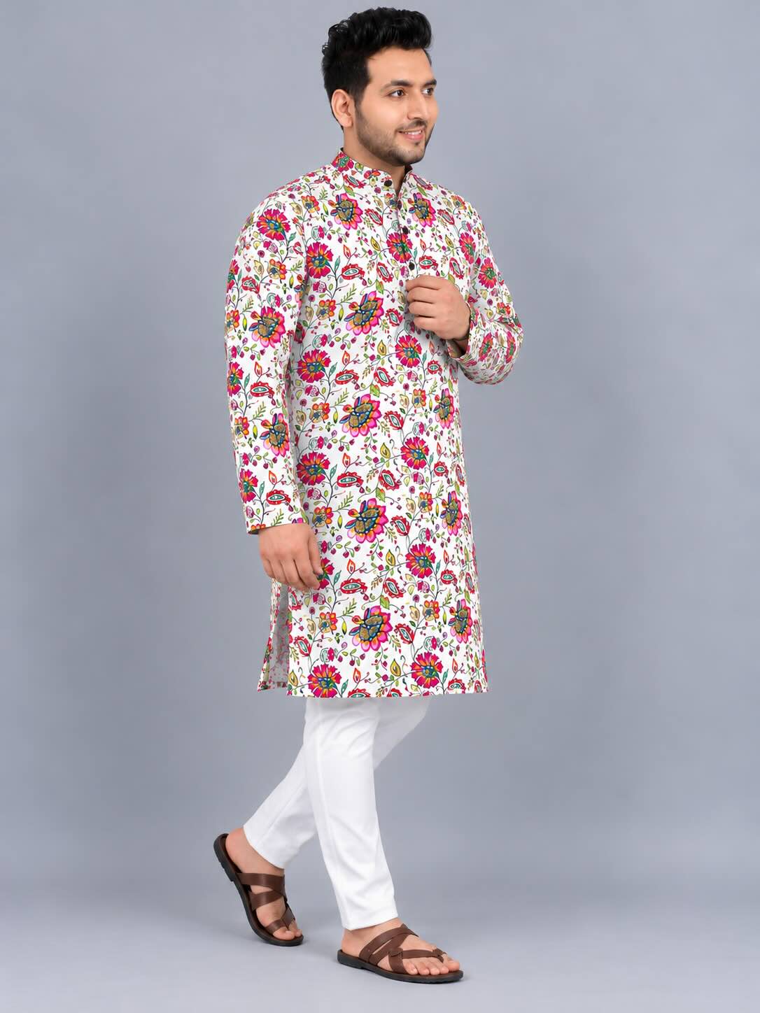 Floral Kalamkari Digital Printed Men's Plus Size Kurta