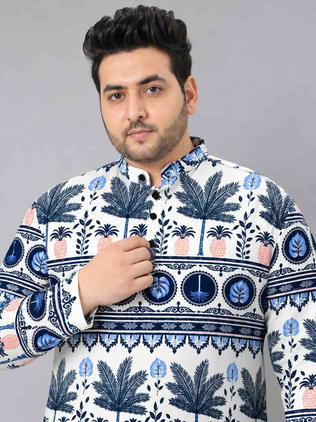 Tropical Ethnic Digital Printed Men's Plus Size Kurta