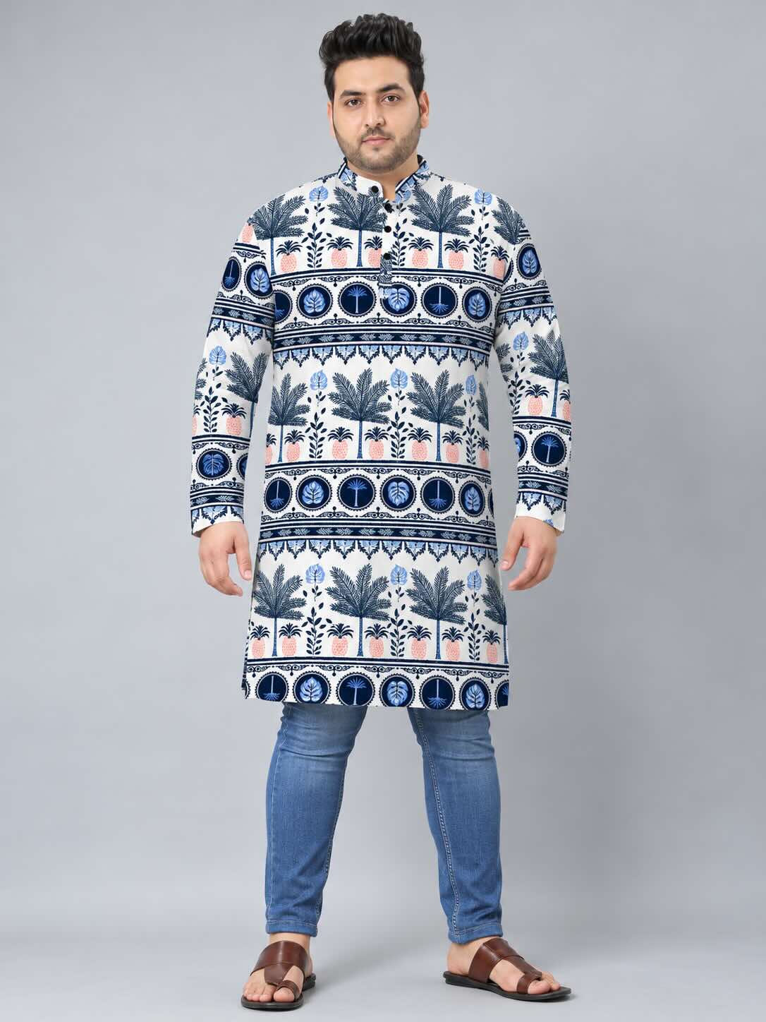 Tropical Ethnic Digital Printed Men's Plus Size Kurta