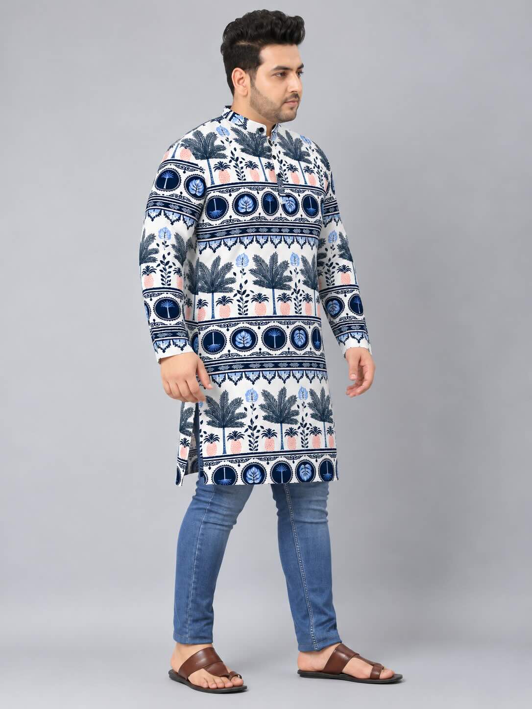 Tropical Ethnic Digital Printed Men's Plus Size Kurta