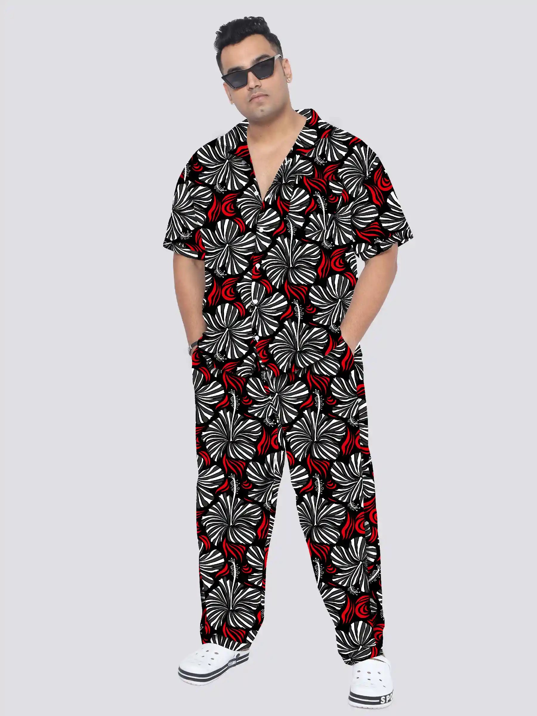 Gudhal Flowers Printed Plus Size Men's Full Co-ord Set
