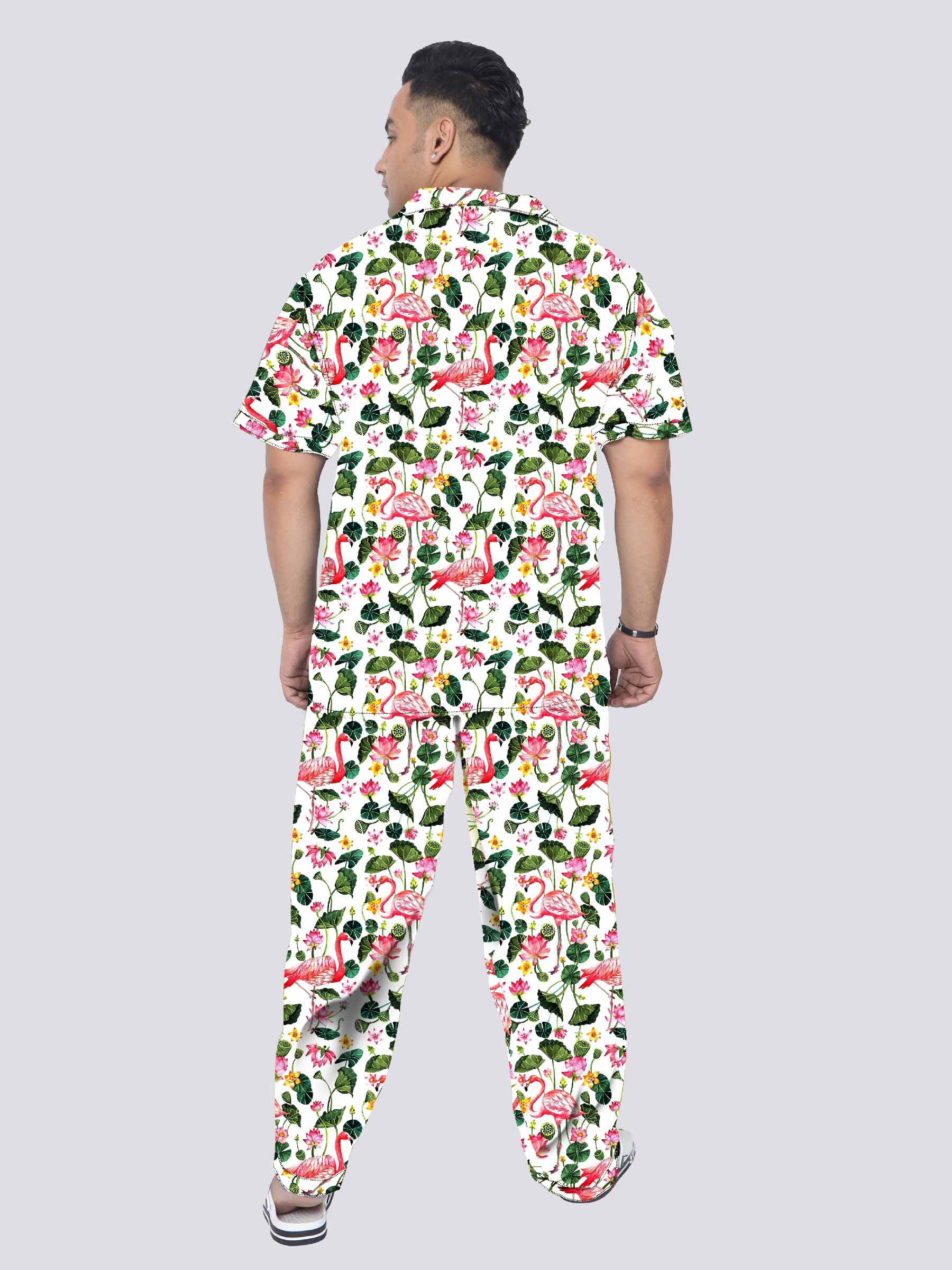 Flamingo and Palm Leaves Plus Size Men's Full Co-ord Set