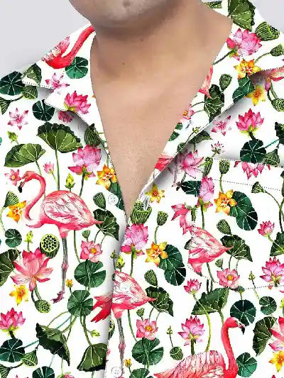 Flamingo and Palm Leaves Plus Size Men's Full Co-ord Set