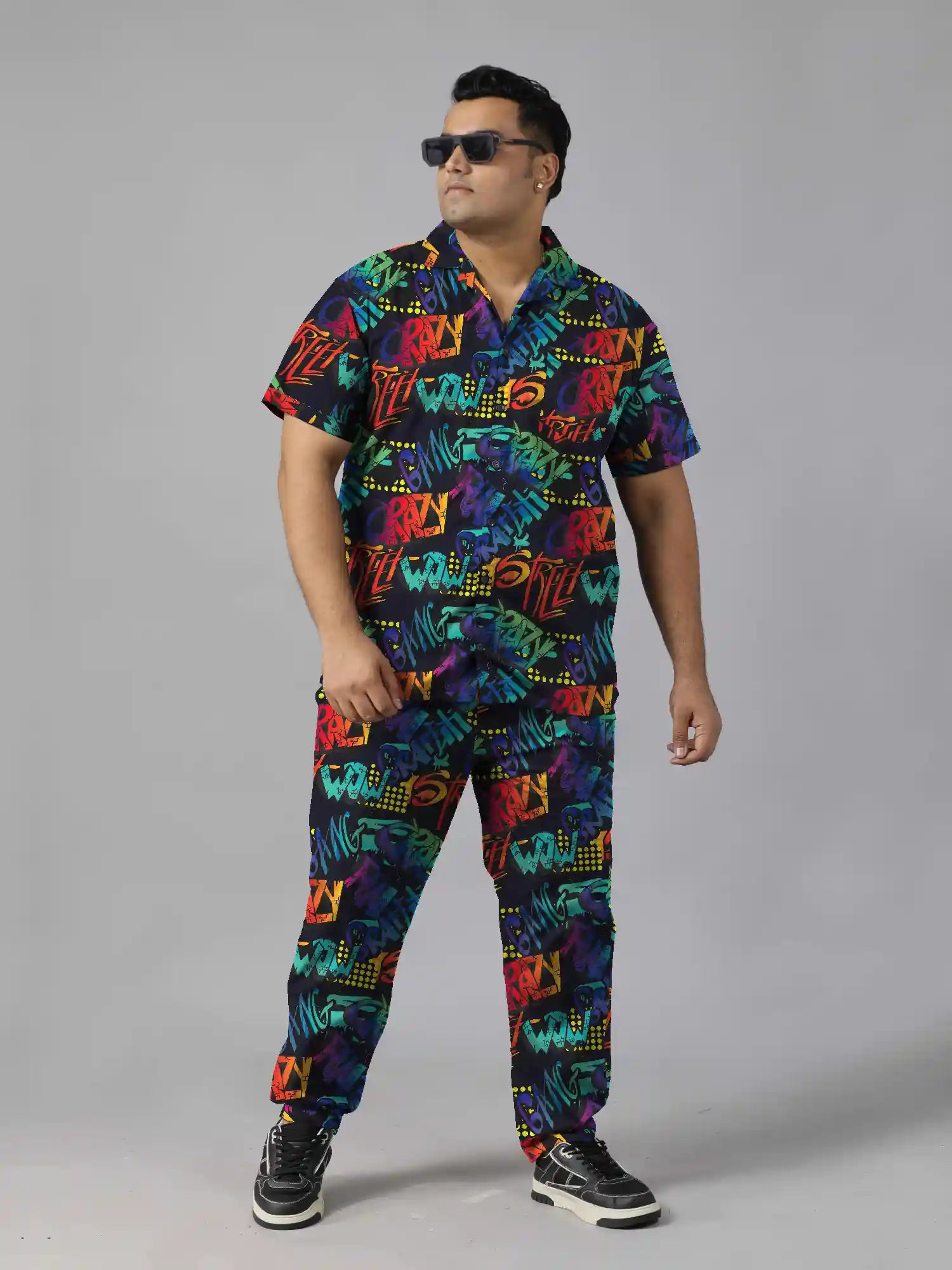Stylised Lettering Digital Printed Plus Size Men’s Full Co-ord Set