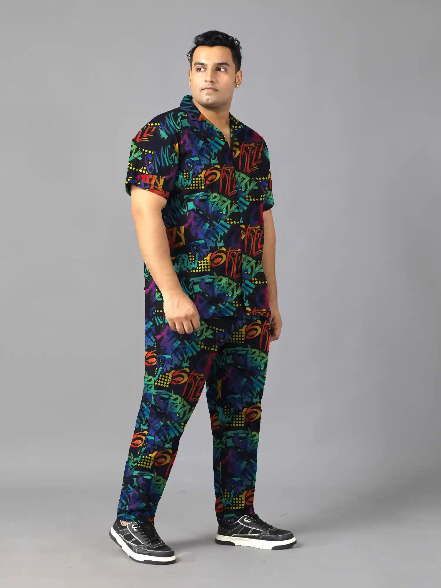 Stylised Lettering Digital Printed Plus Size Men’s Full Co-ord Set
