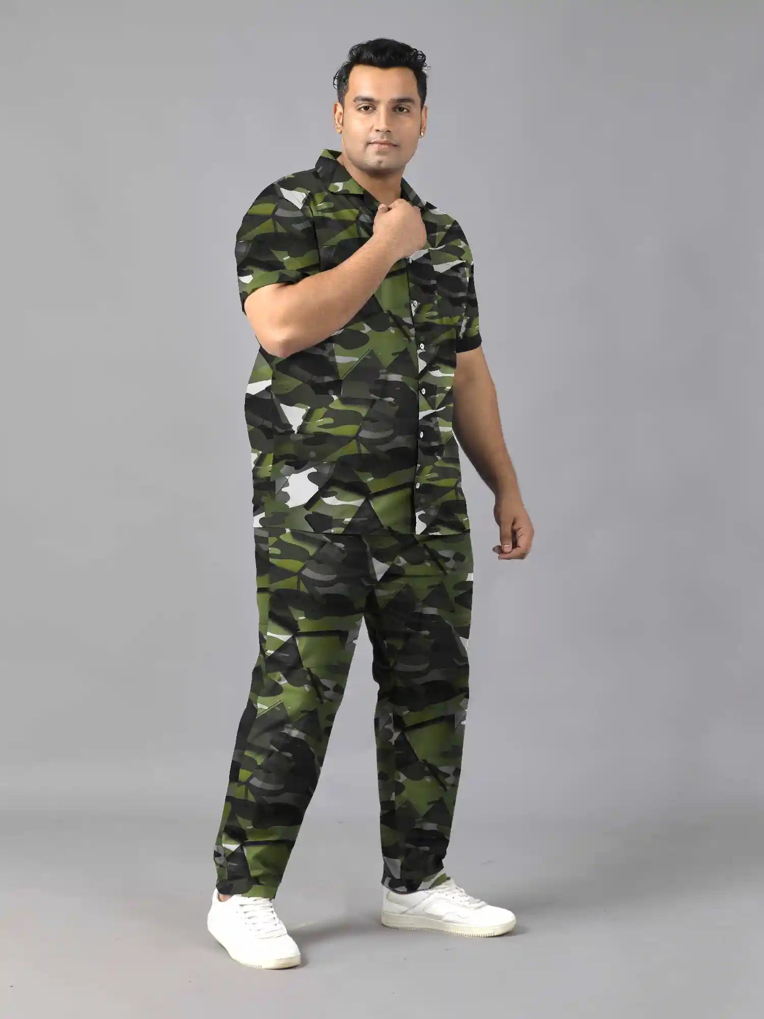 Camouflage Printed Plus Size Men’s Full Co-ord Set