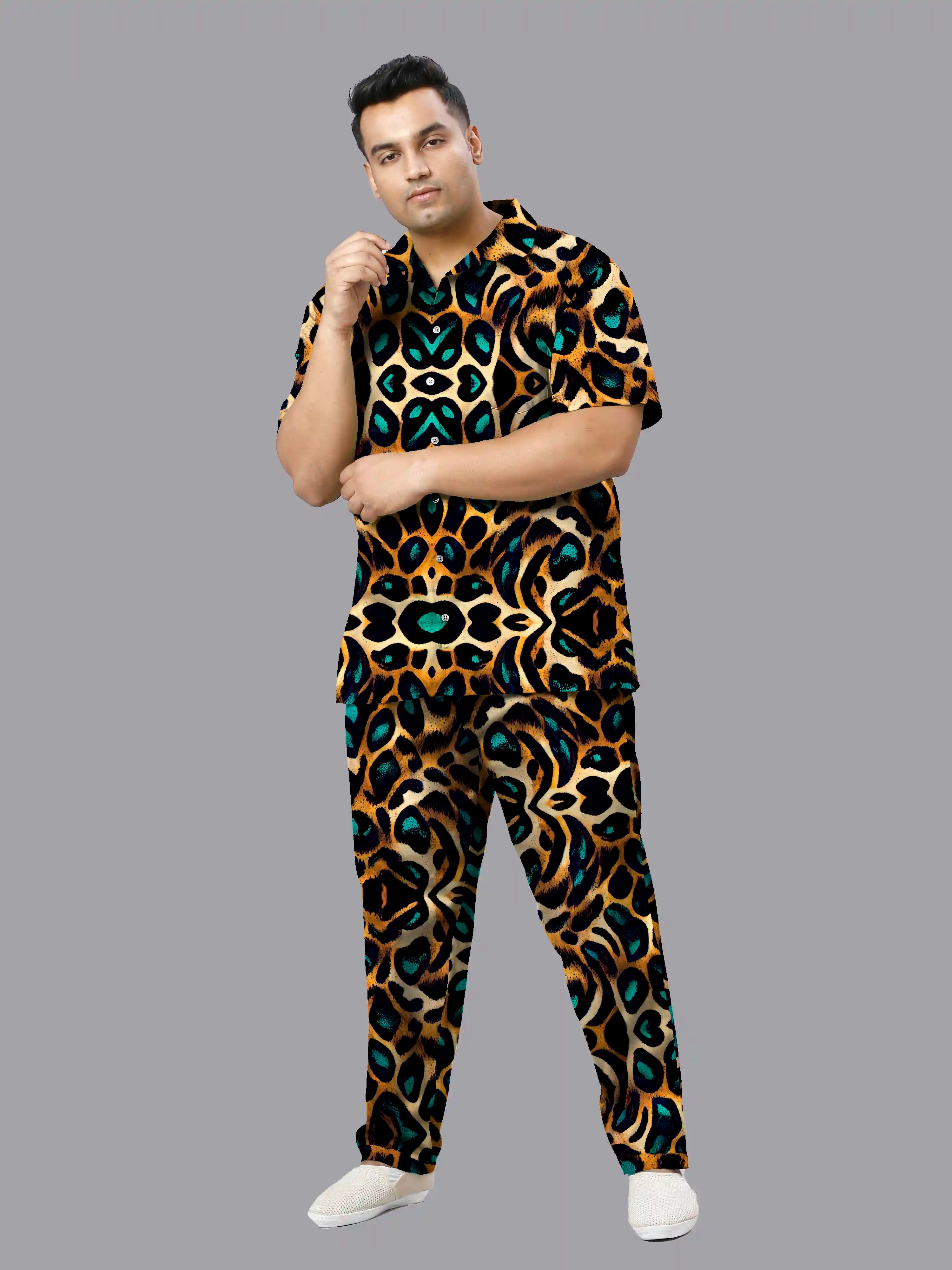 Leopard Pattern Digital Printed Plus Size Men's Full Co-ord Set