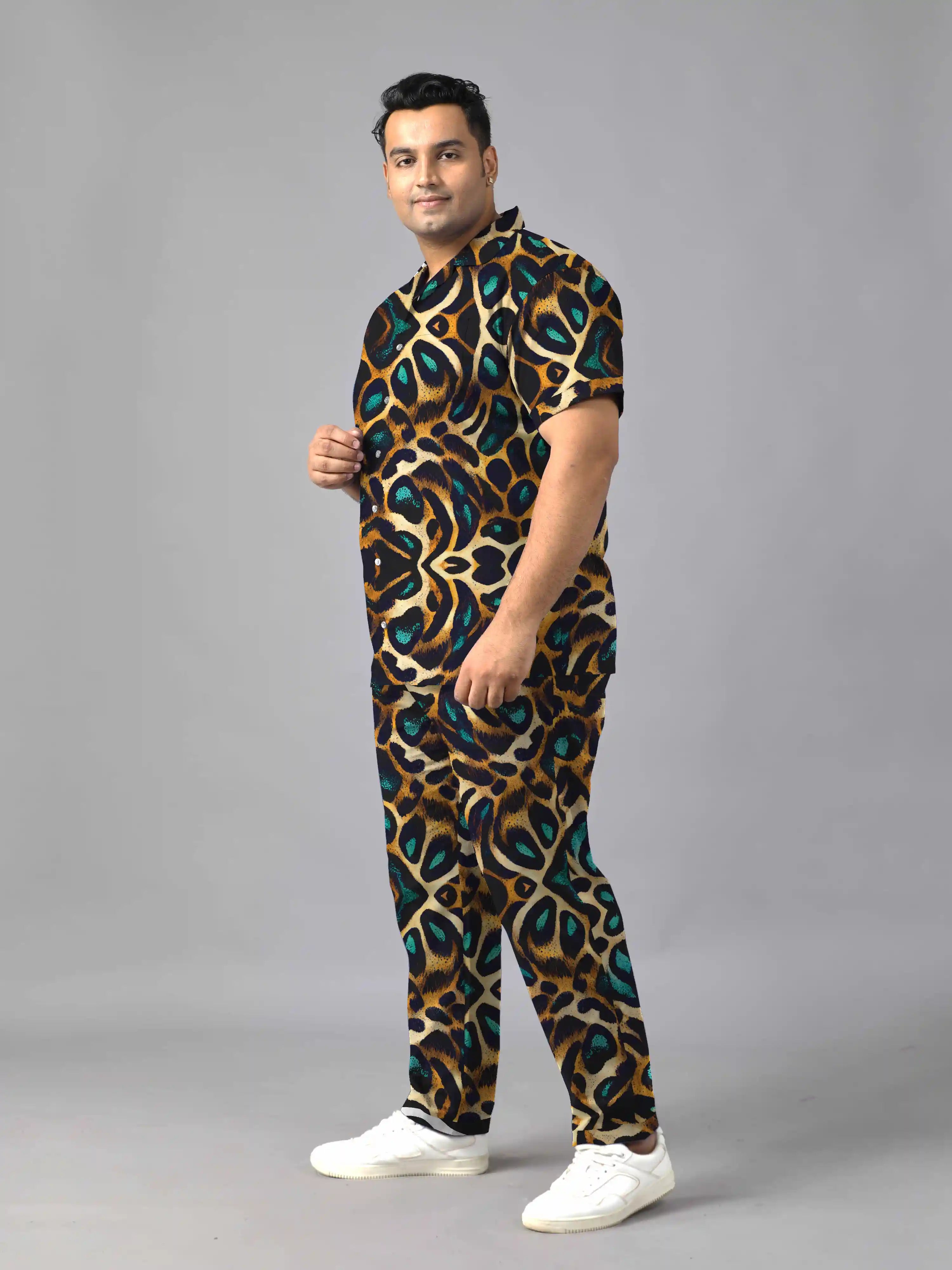 Leopard Pattern Digital Printed Plus Size Men's Full Co-ord Set