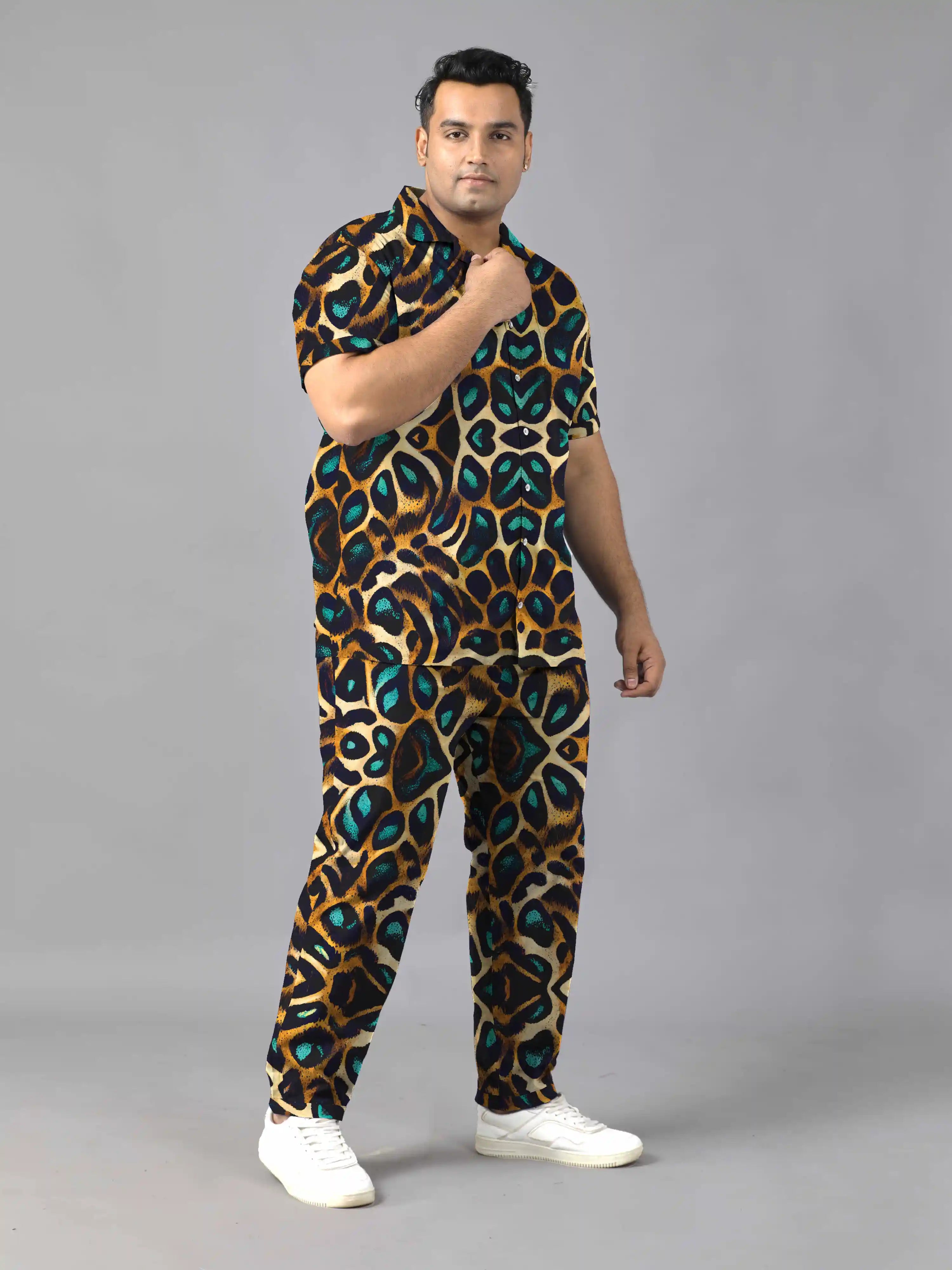 Leopard Pattern Digital Printed Plus Size Men's Full Co-ord Set