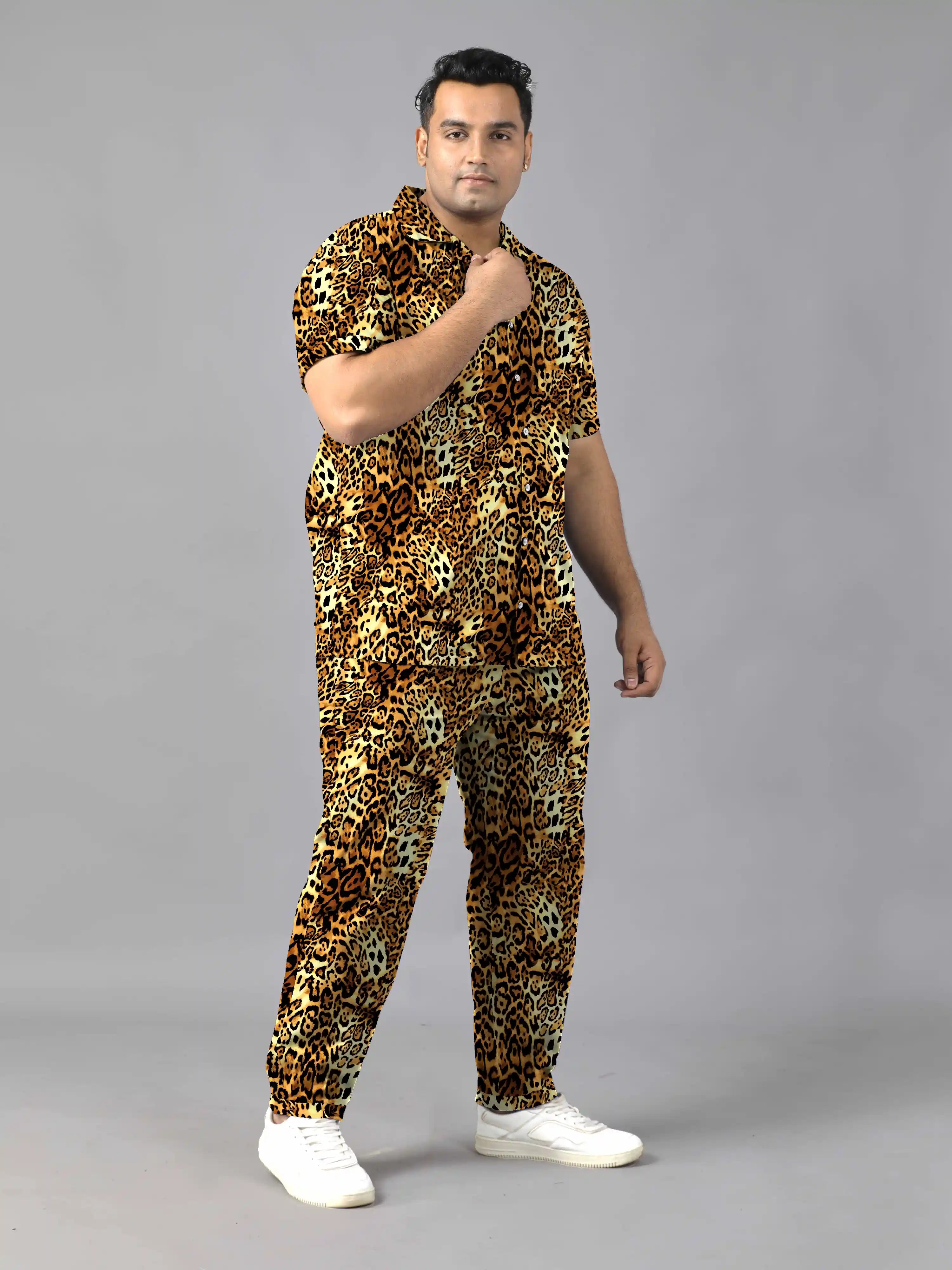Leopard Skin Digital Printed Plus Size Men's Full Co-ord Set