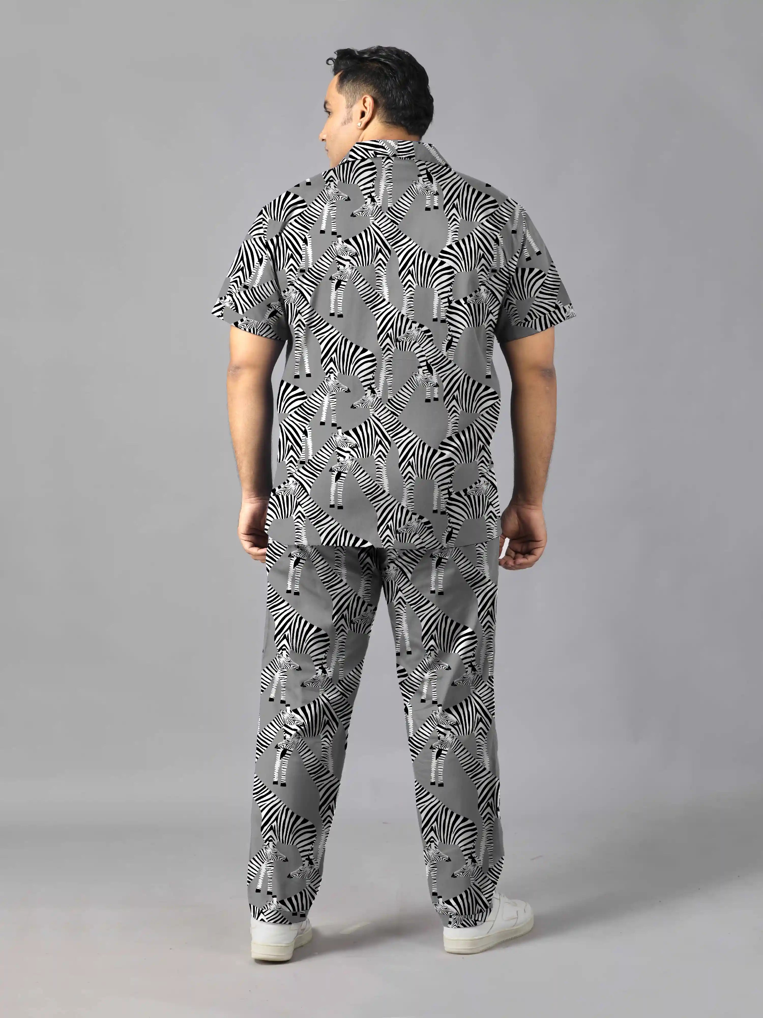 Multiple Zebras Grey Digital Printed Plus Size Men's Full Co-ord Set