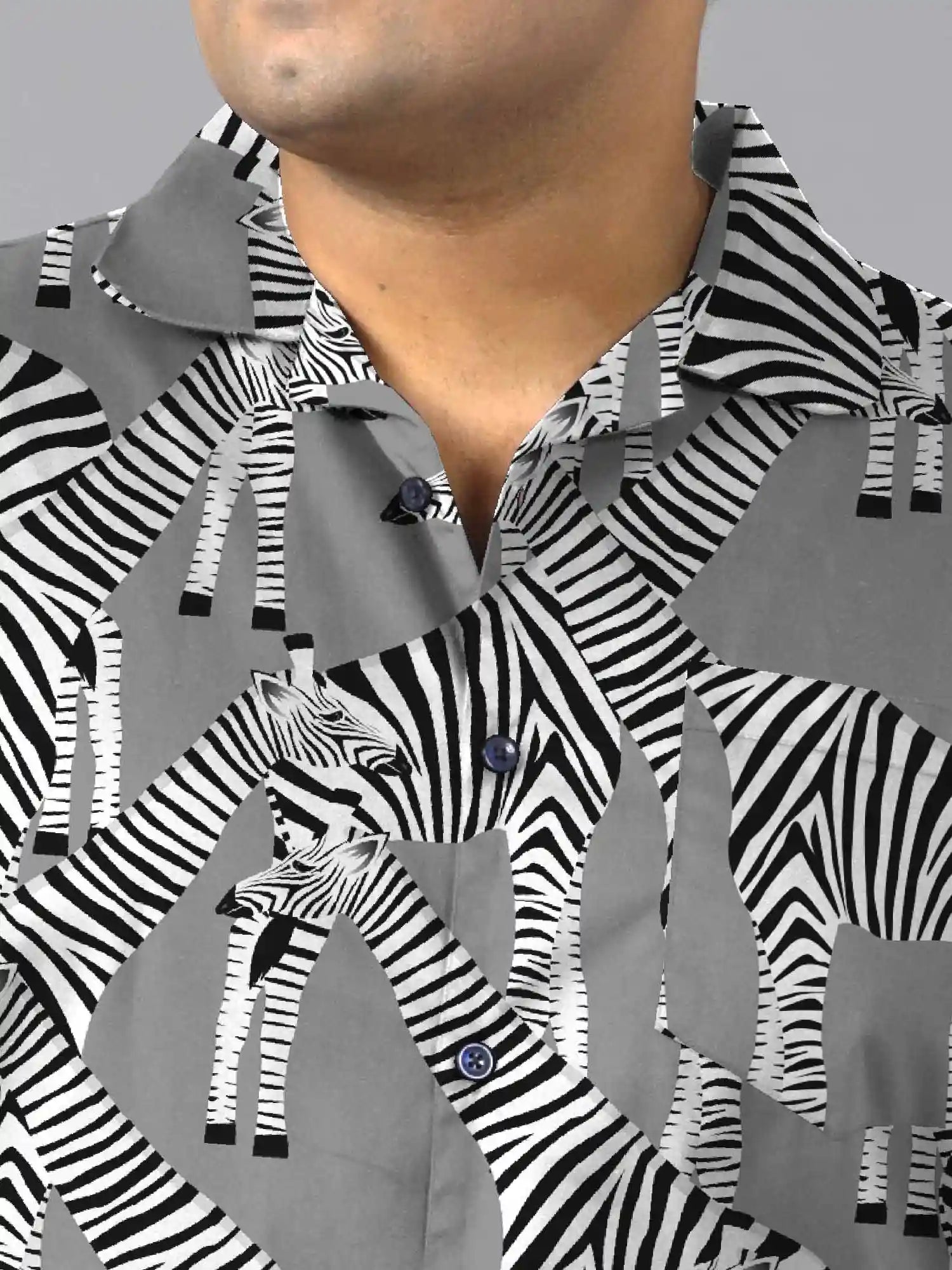 Multiple Zebras Grey Digital Printed Plus Size Men's Full Co-ord Set