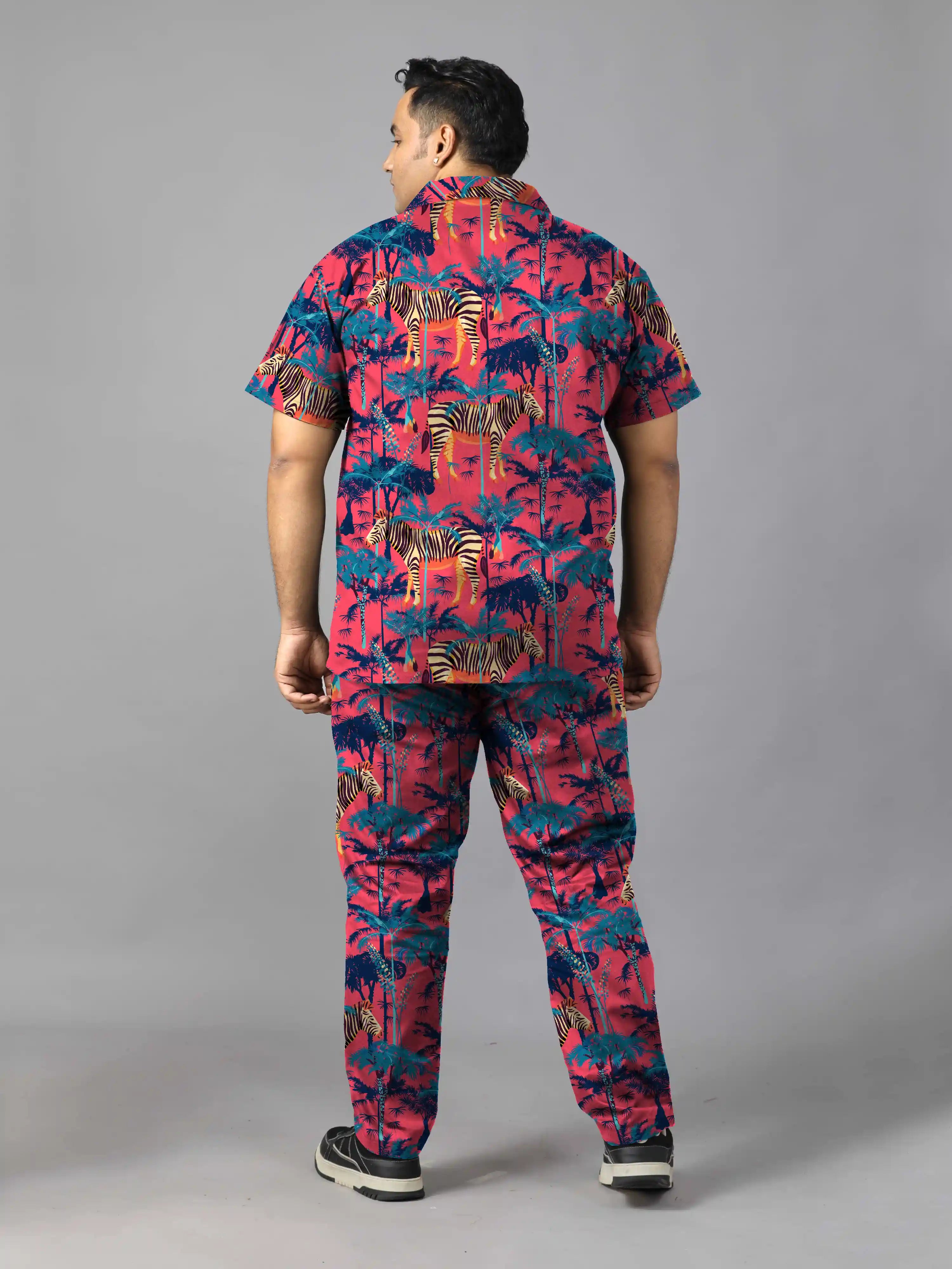 Zebras and Palm Trees Digital Printed Plus Size Men's Full Co-ord Set