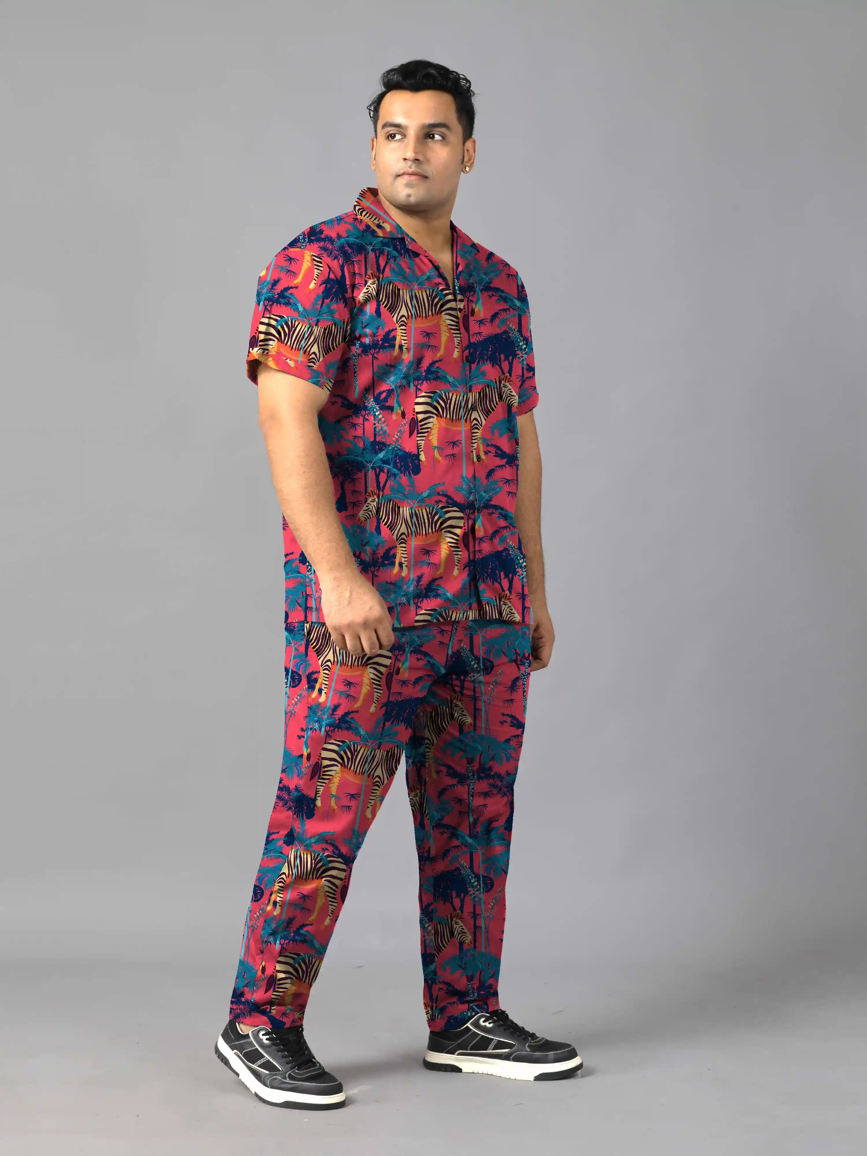 Zebras and Palm Trees Digital Printed Plus Size Men's Full Co-ord Set