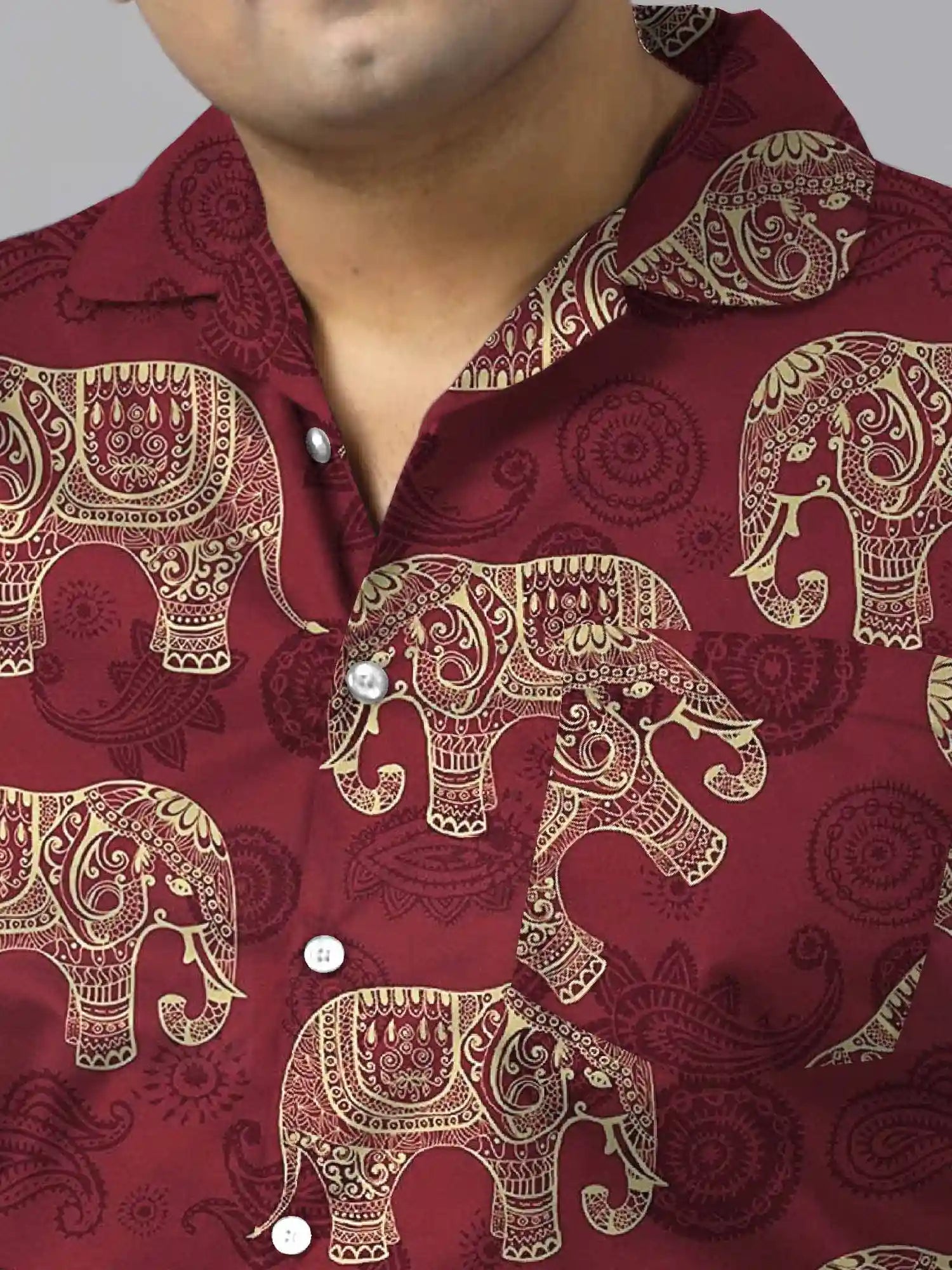 Ethnic Elephants Digital Printed Plus Size Men's Full Co-ord Set