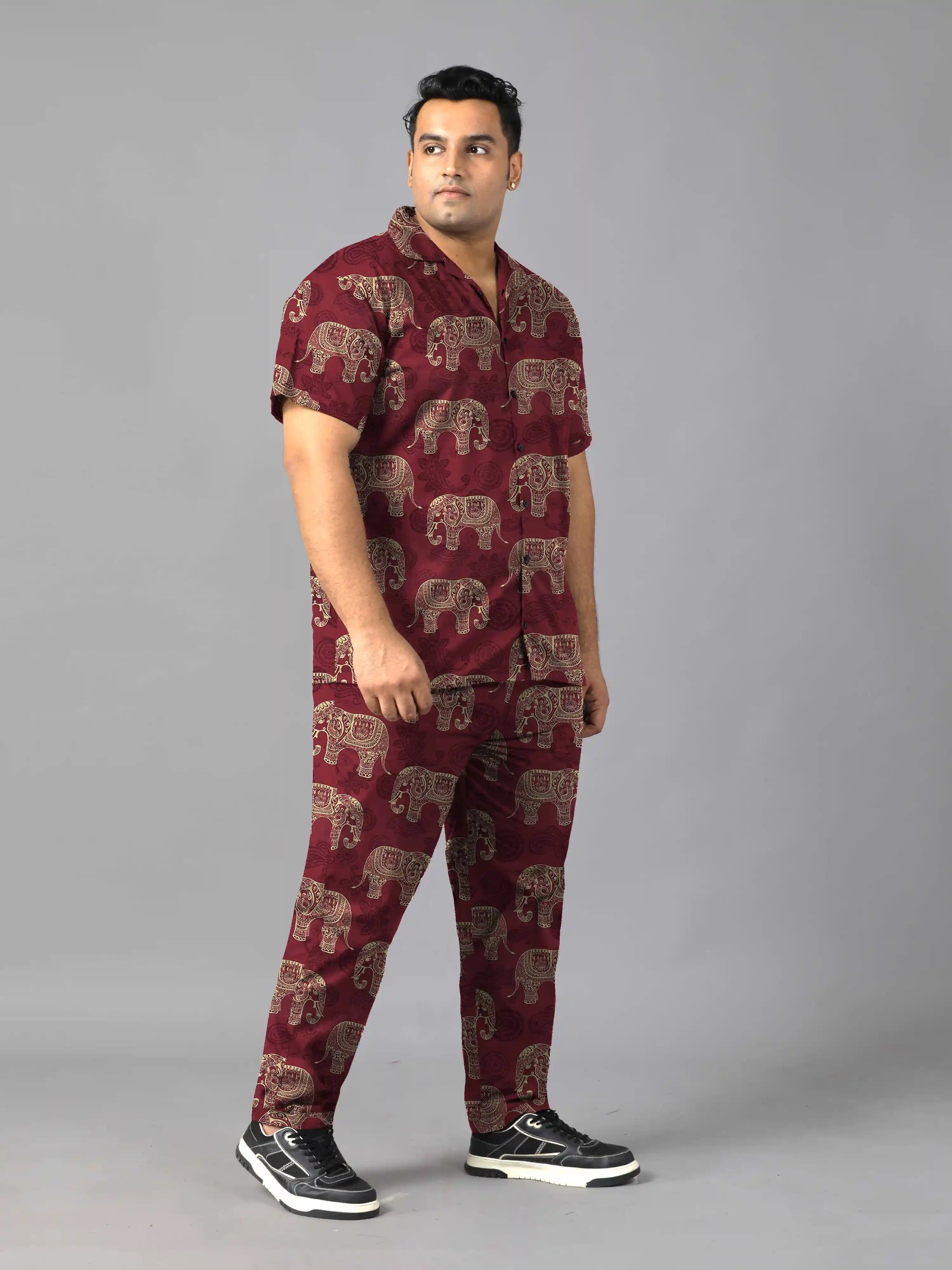 Ethnic Elephants Digital Printed Plus Size Men's Full Co-ord Set