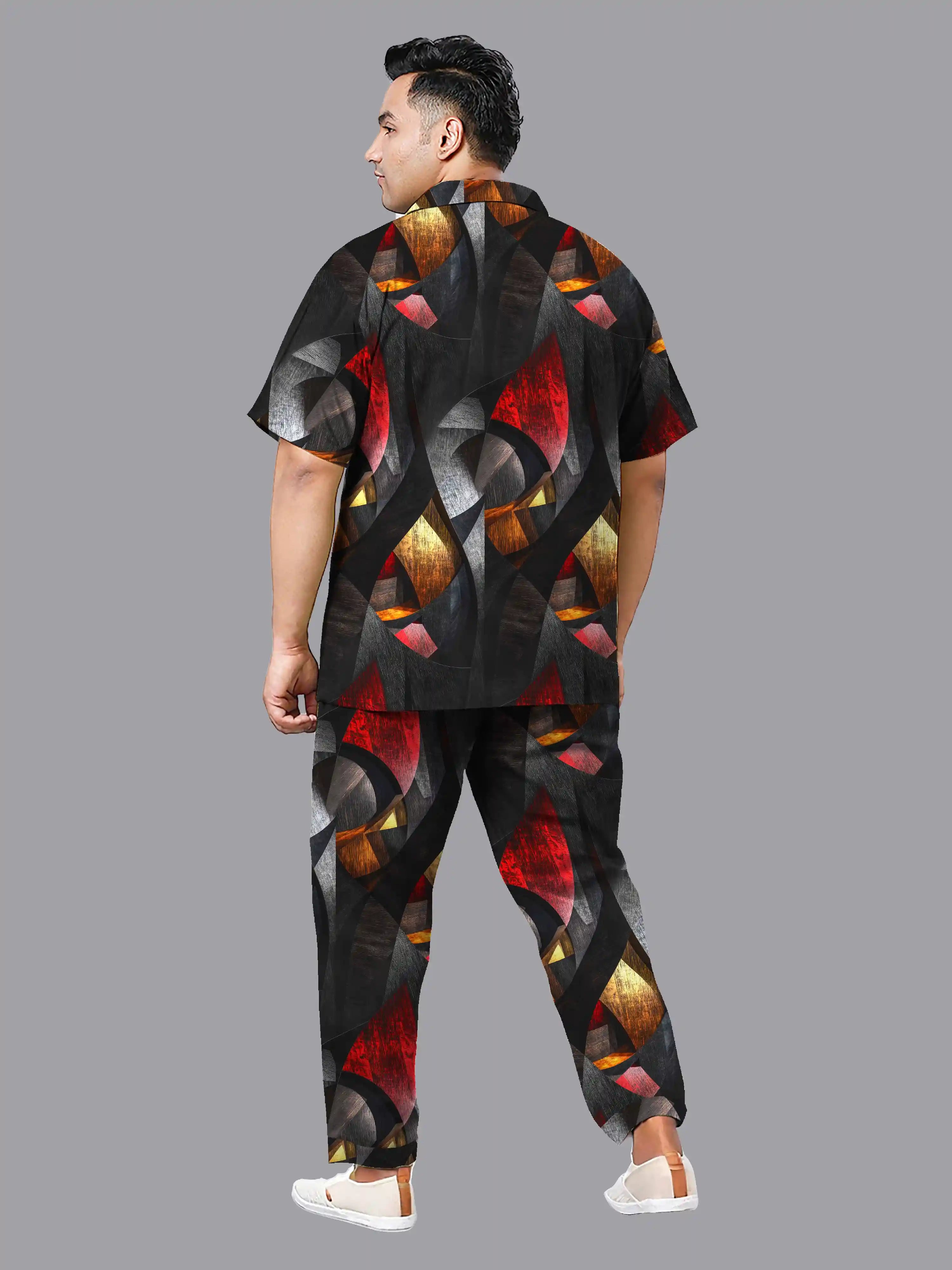 Geometric Shapes Digital Printed Plus Size Men's Full Co-ord Set