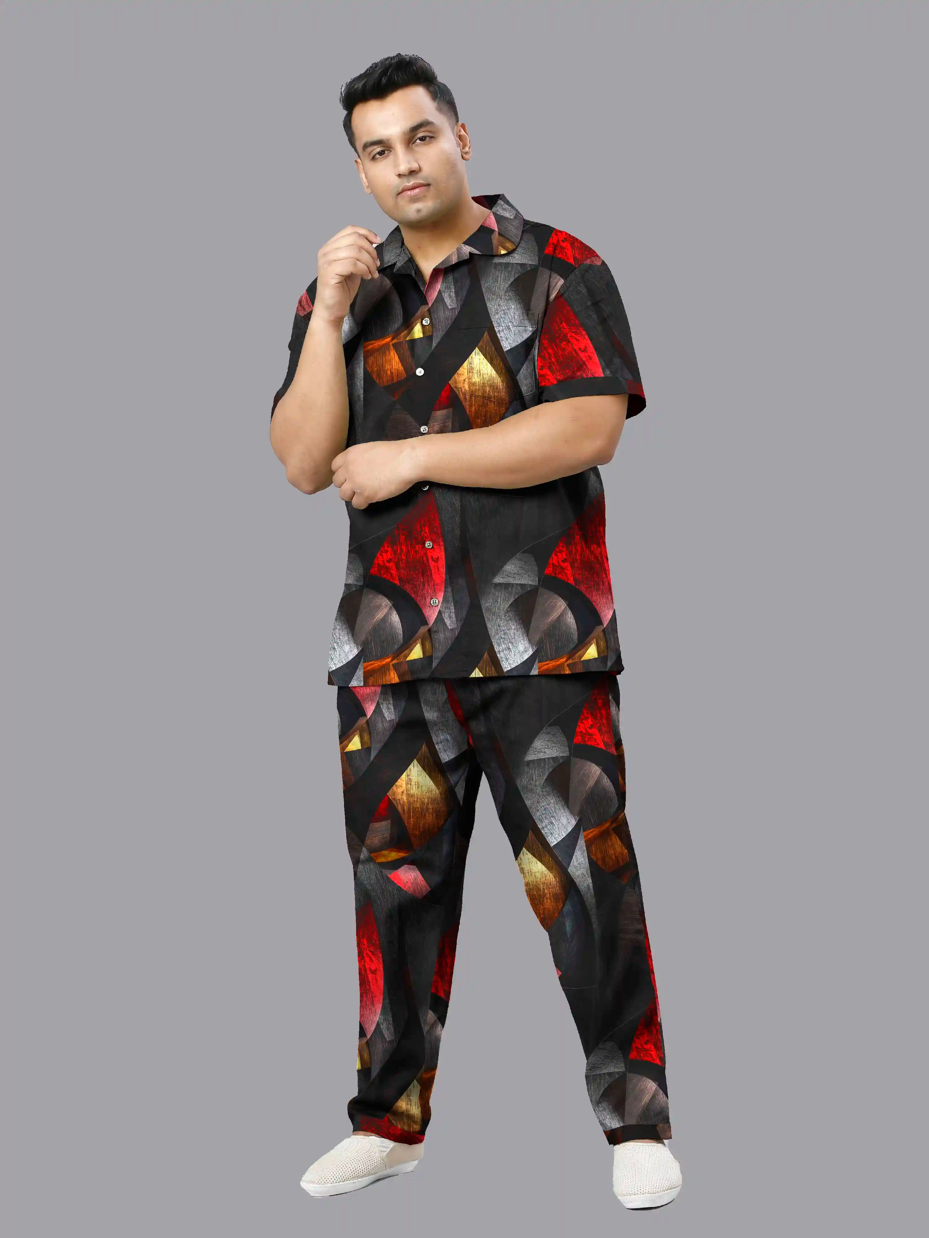 Geometric Shapes Digital Printed Plus Size Men's Full Co-ord Set