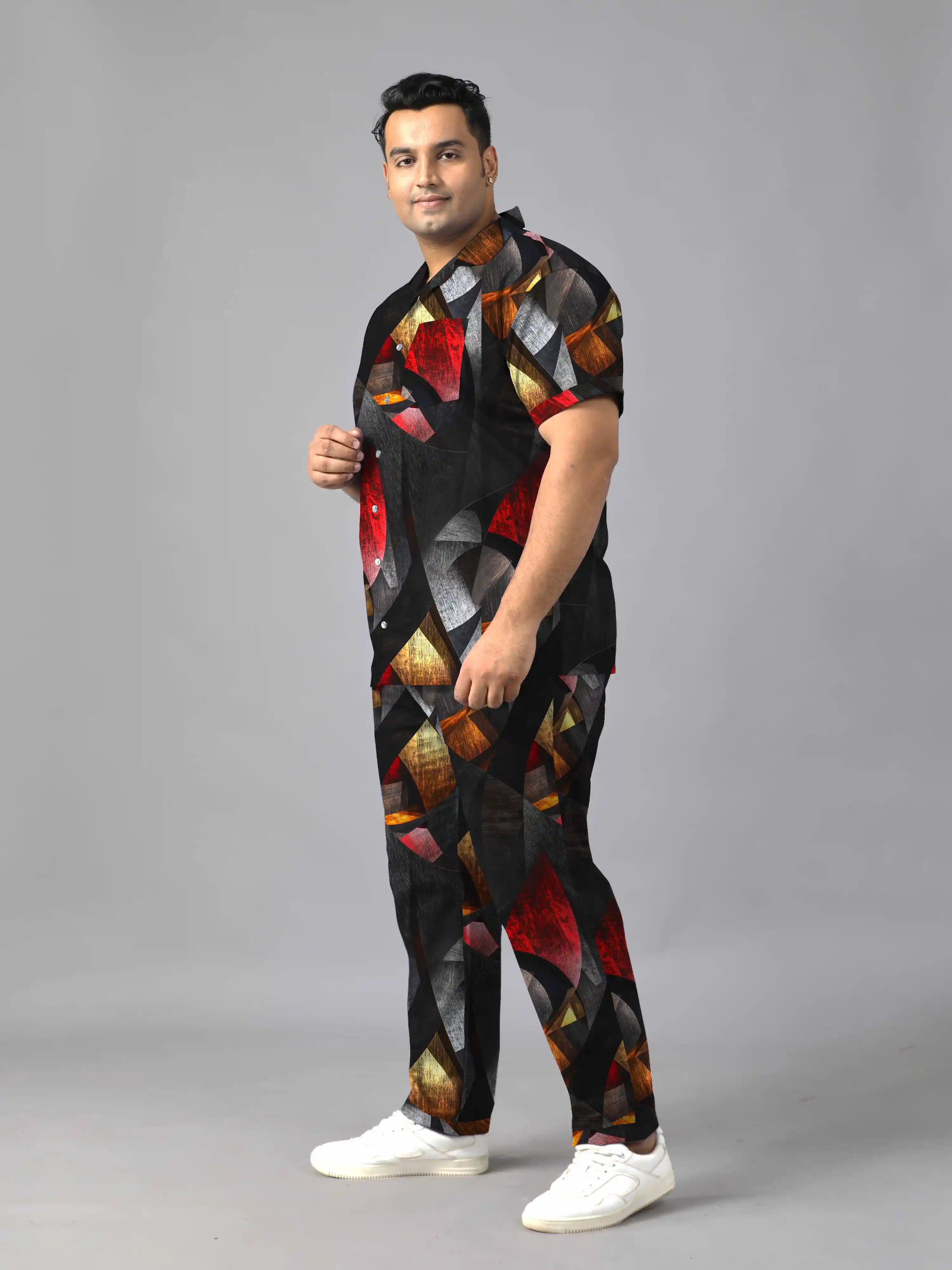 Geometric Shapes Digital Printed Plus Size Men's Full Co-ord Set