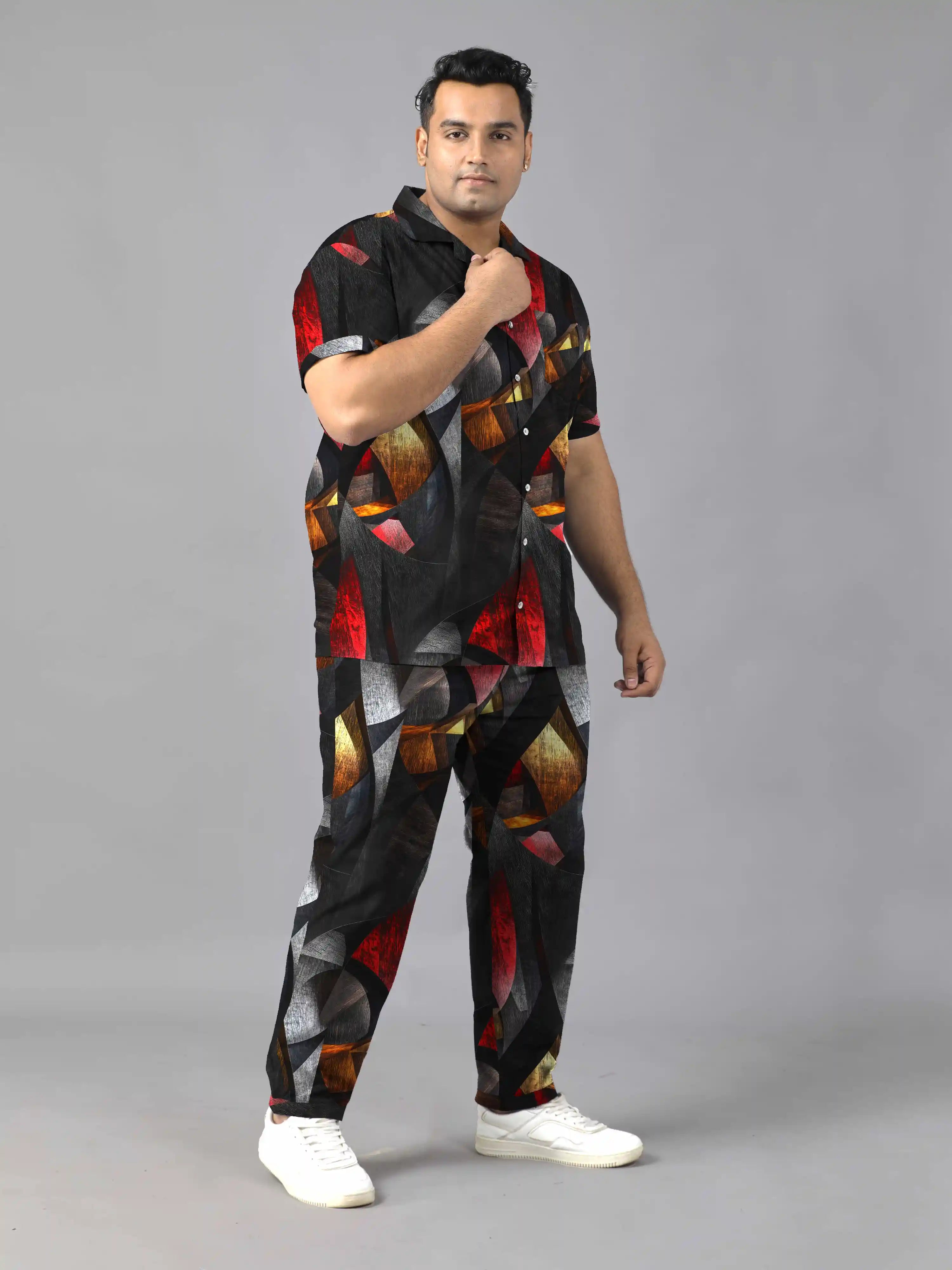 Geometric Shapes Digital Printed Plus Size Men's Full Co-ord Set