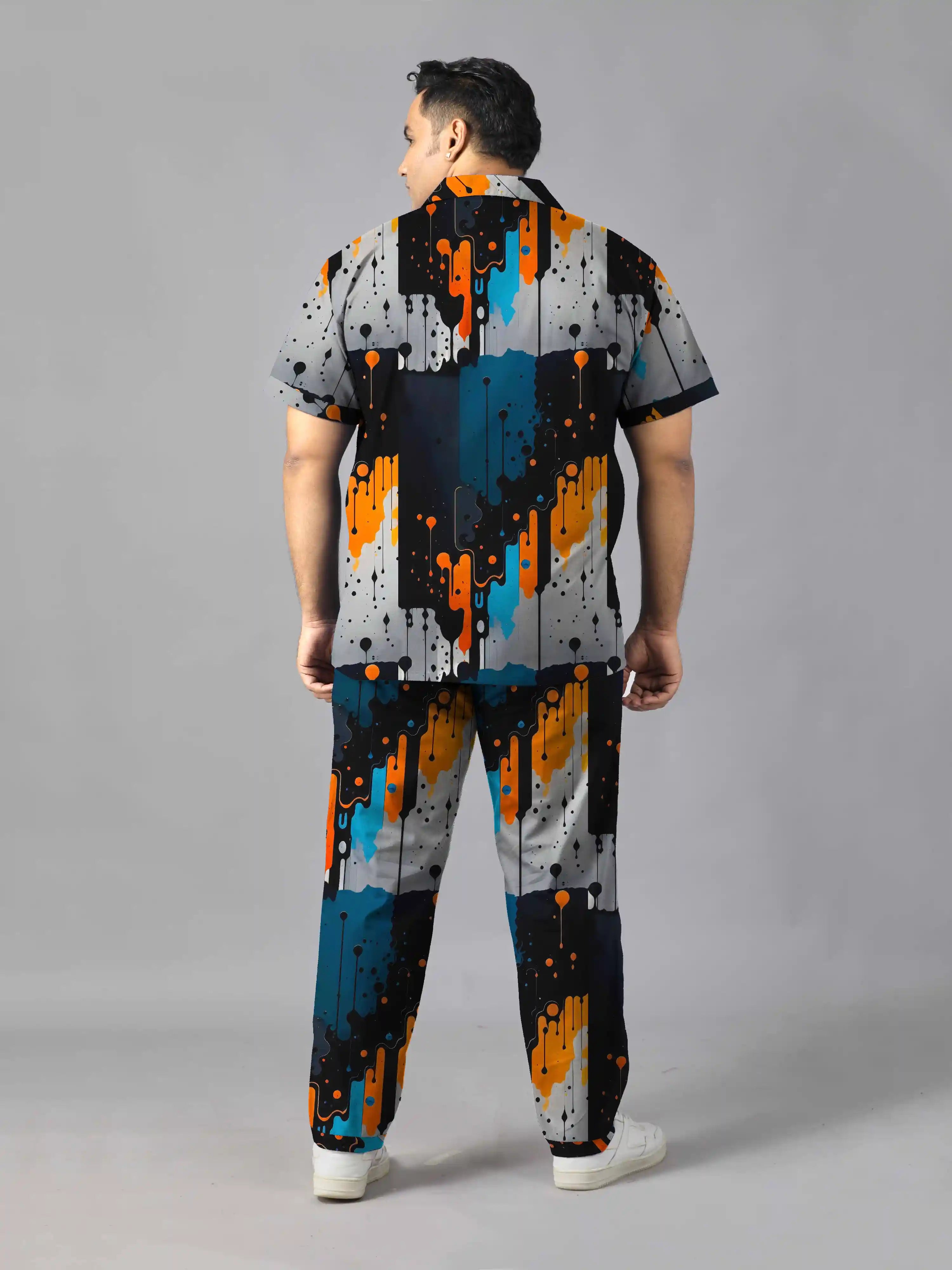 Abstract Painting Digital Printed Plus Size Men's Full Co-ord Set