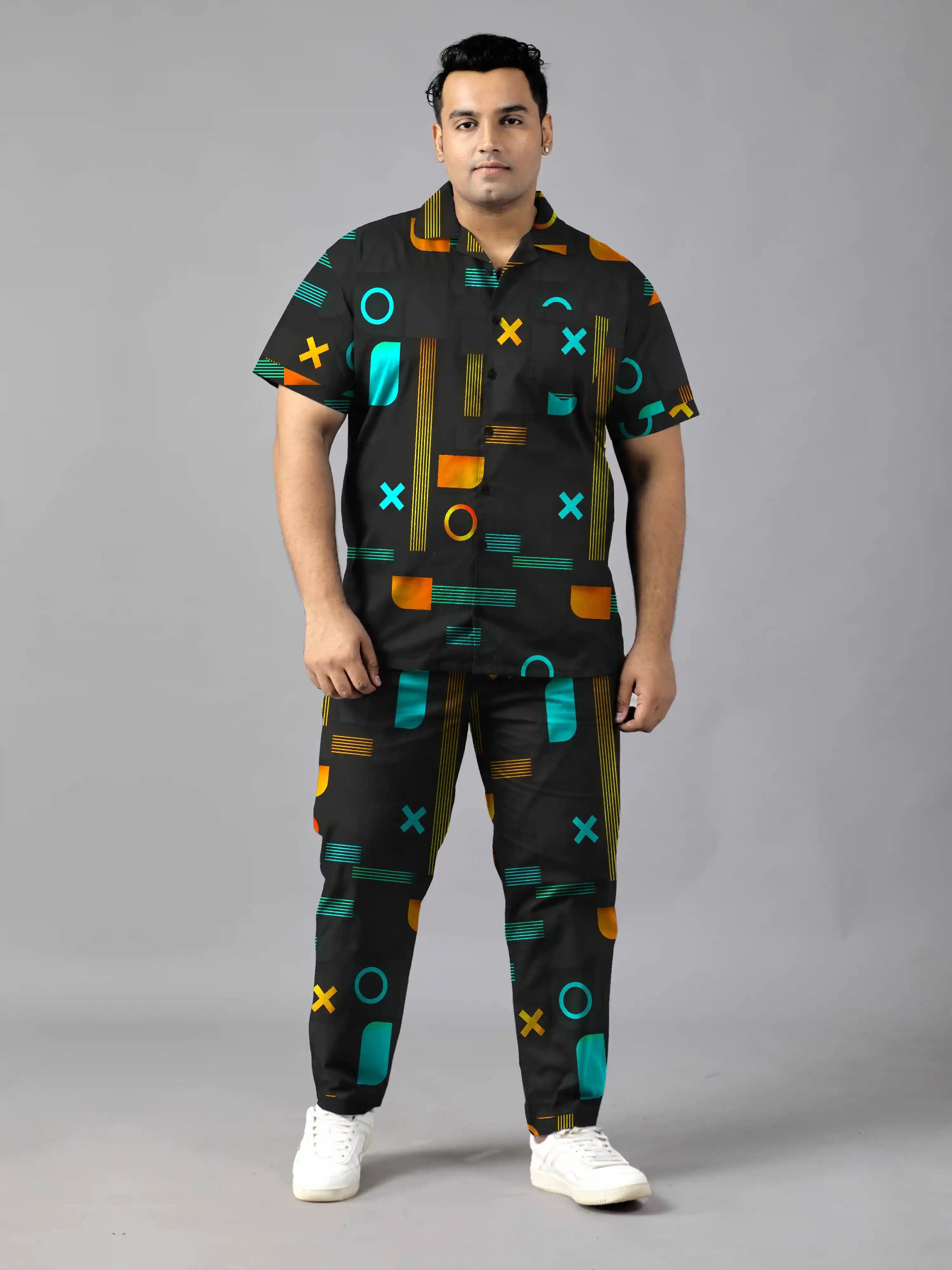 Abstract Shapes Digital Printed Plus Size Men's Full Co-ord Set