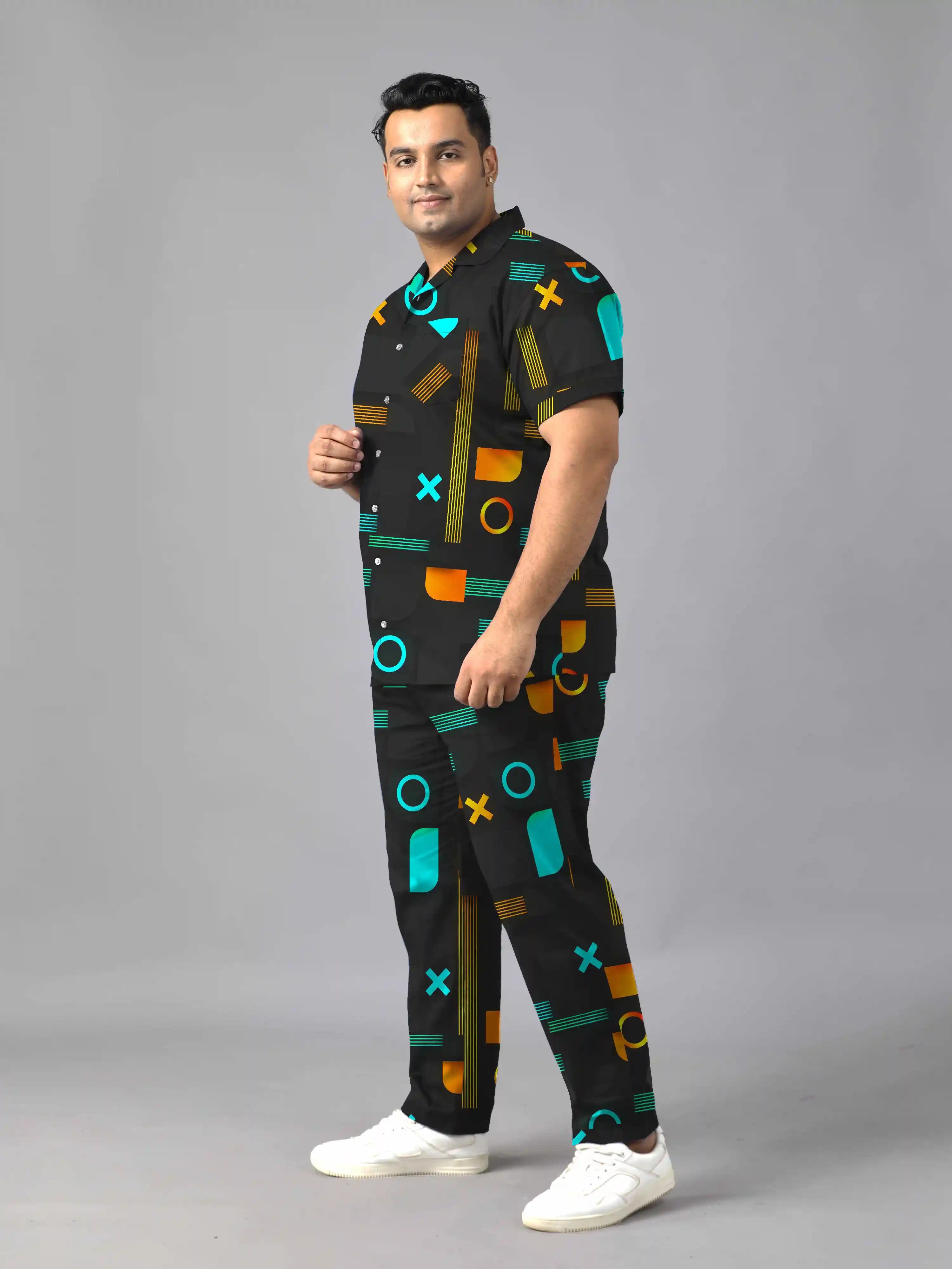 Abstract Shapes Digital Printed Plus Size Men's Full Co-ord Set