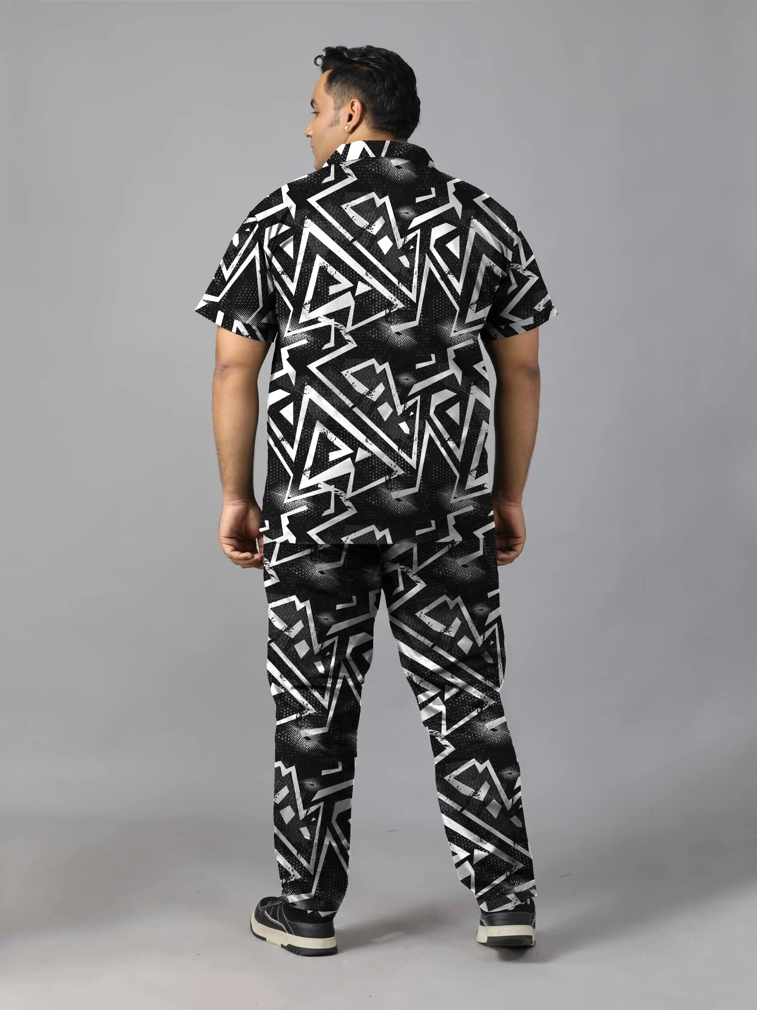 Grunge Pattern Digital Printed Plus Size Men's Full Co-Ord Set