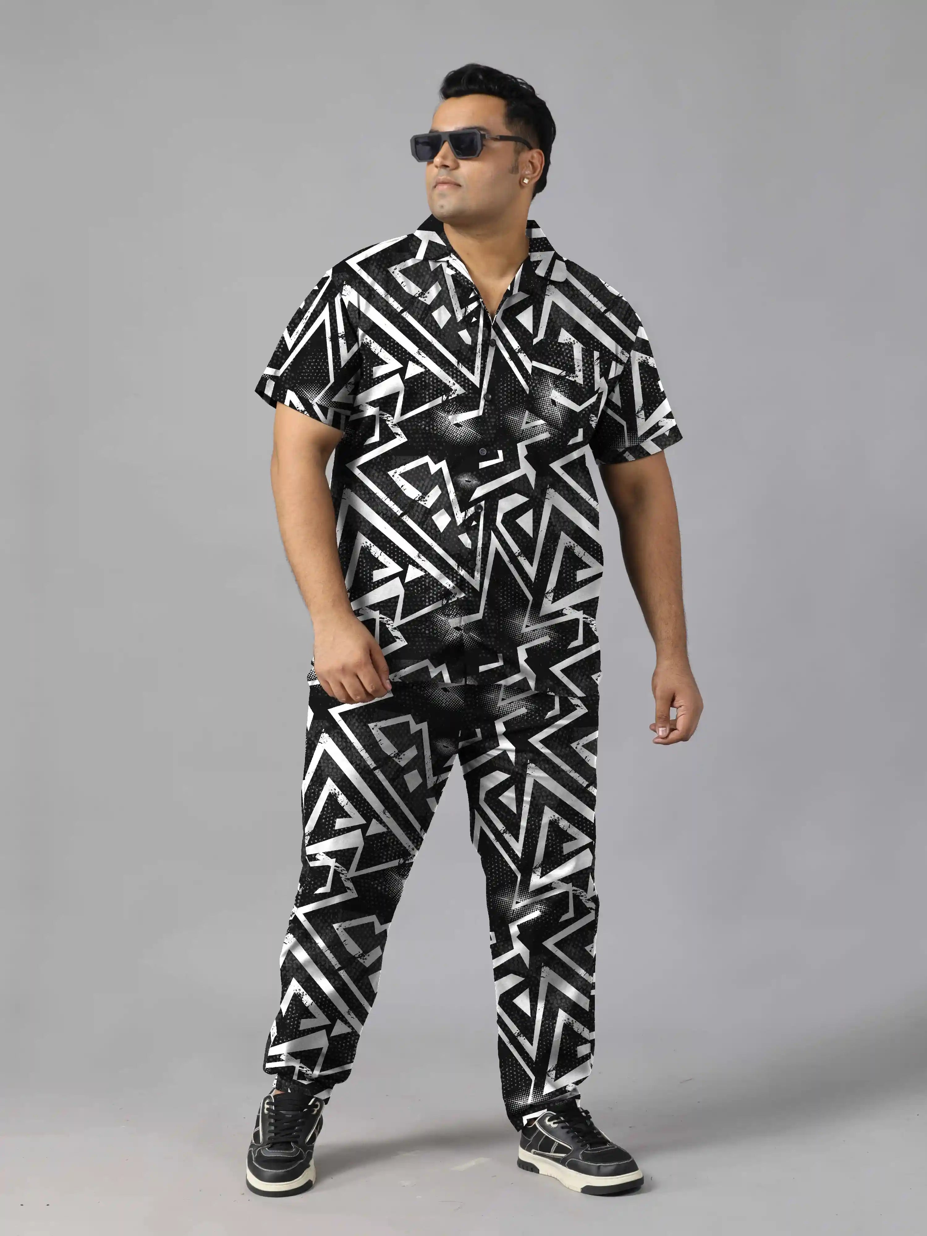 Grunge Pattern Digital Printed Plus Size Men's Full Co-Ord Set